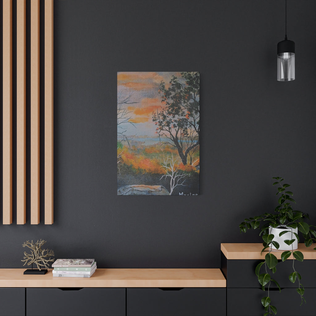 EVENING NEAR THE HUDSON RIVER - Sunset Landscape Canvas Print — Seaside Tree Matte Stretched Wall Art