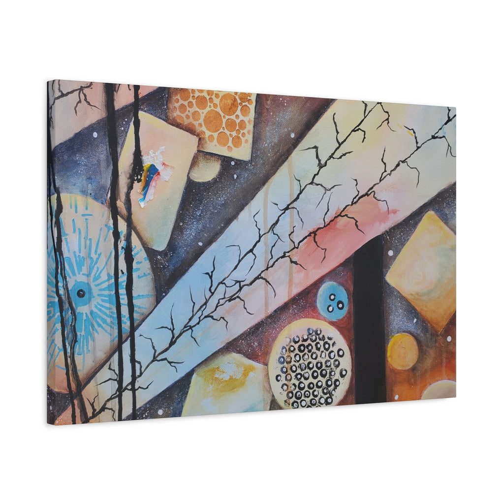 GOLDEN CARTOGRAPHY - DRIFT OF THE BLUE REALM - Abstract Geometric Canvas Art - Pastel Galaxy Stretched Matte Print