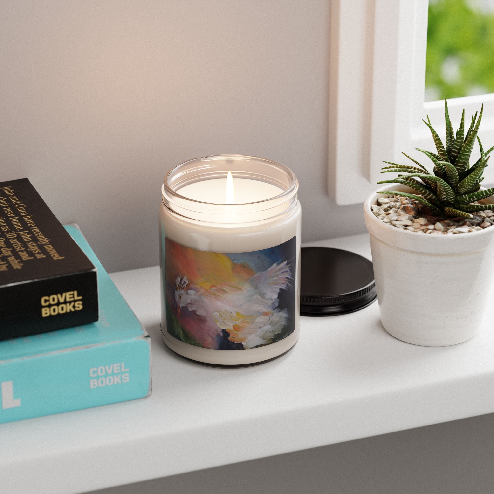 RISE OF THE RADIENT HEN - 9oz Scented Soy Candle — Floral White Dove Art Jar (Calming Lavender & Vanilla)