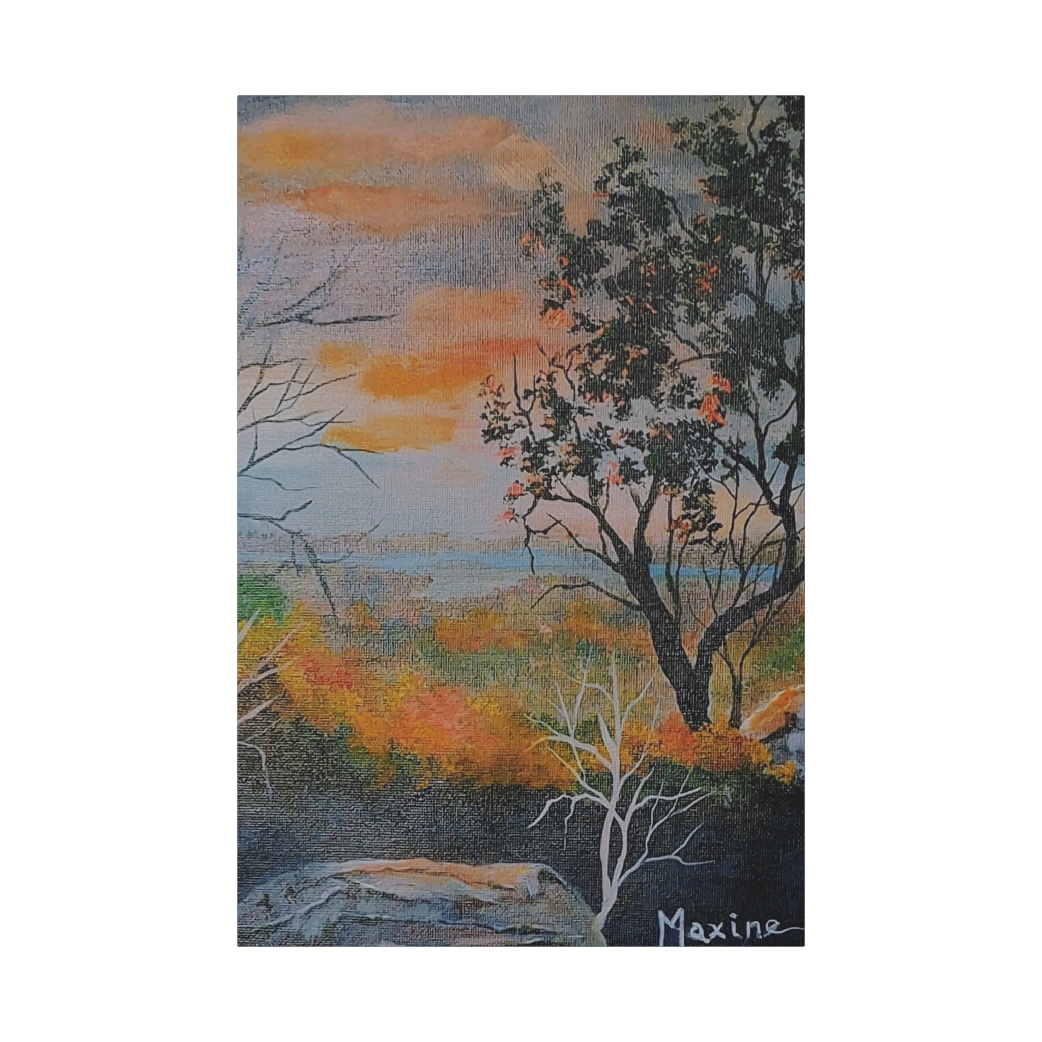 EVENING NEAR THE HUDSON RIVER - Sunset Landscape Canvas Print — Seaside Tree Matte Stretched Wall Art