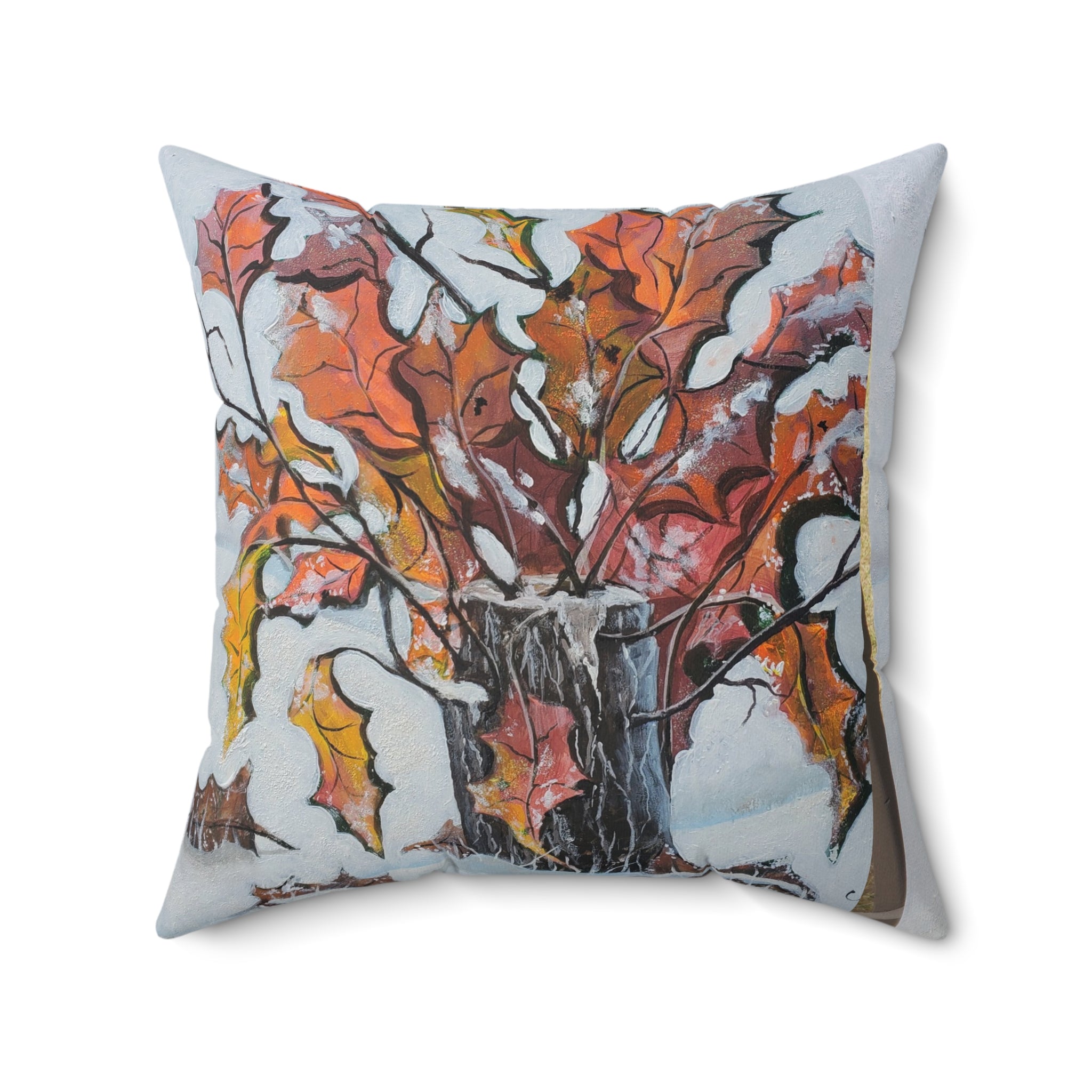 Autumn Branches Square Pillow — Watercolor Fall Leaves Decorative Throw Pillow