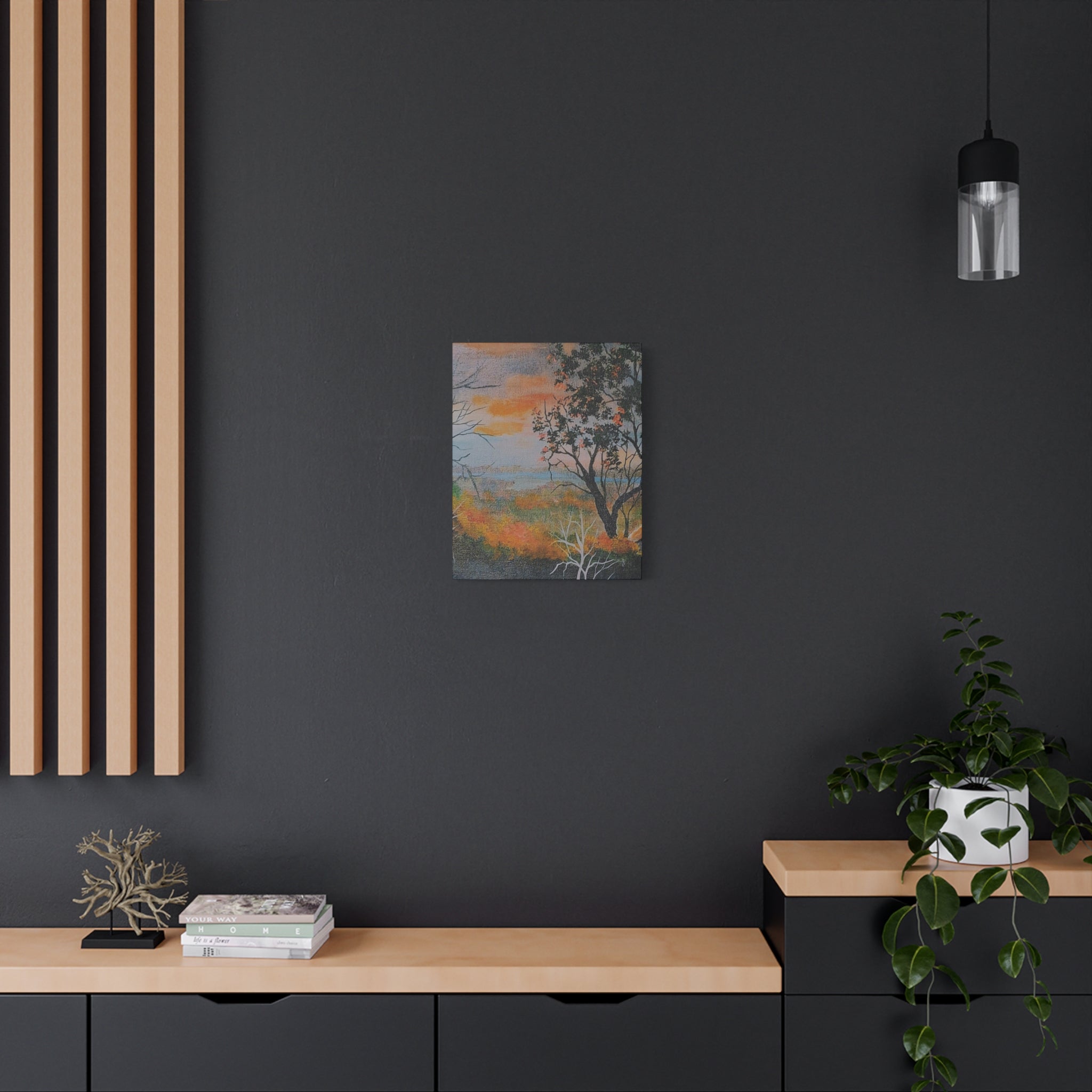 EVENING NEAR THE HUDSON RIVER - Sunset Landscape Canvas Print — Seaside Tree Matte Stretched Wall Art