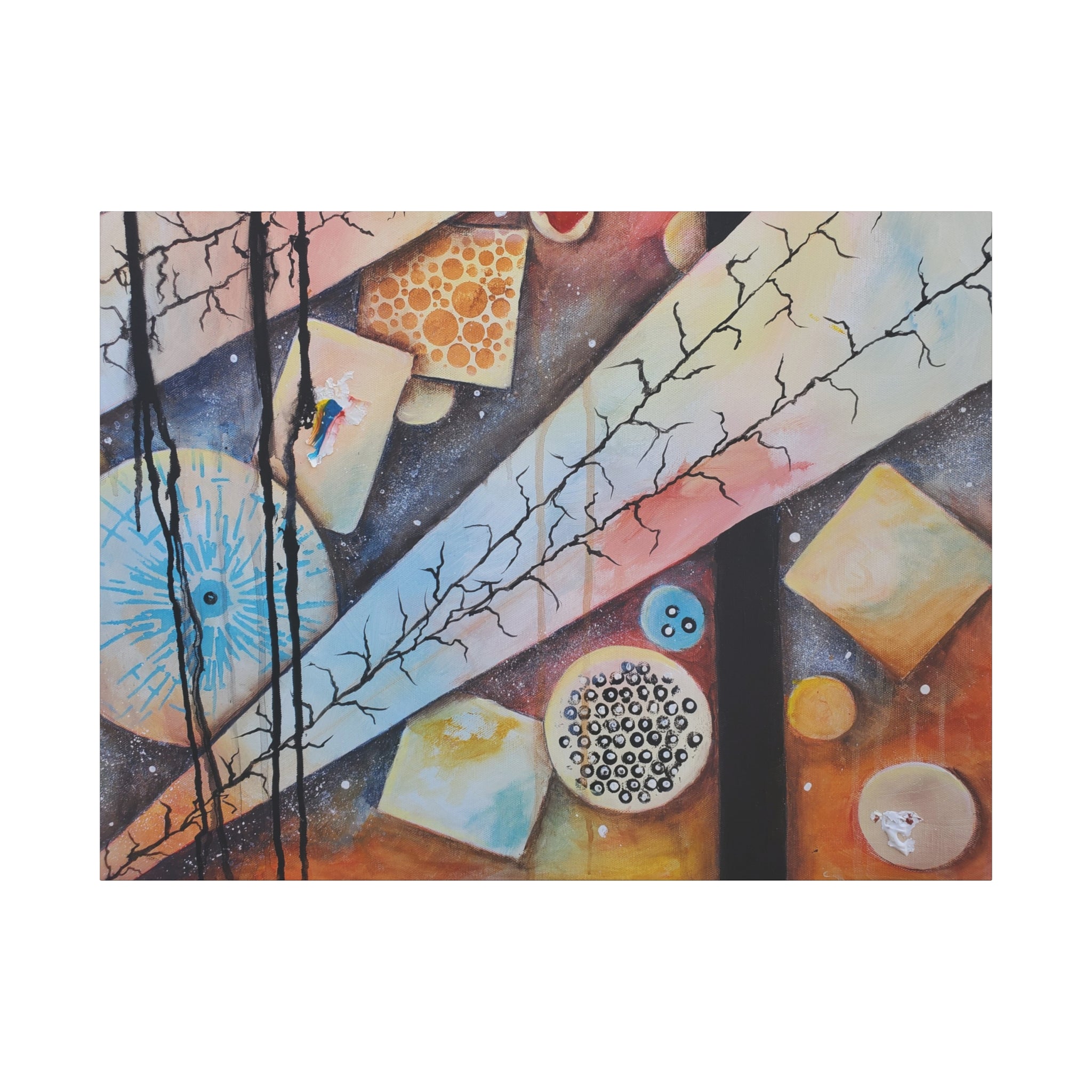 GOLDEN CARTOGRAPHY - DRIFT OF THE BLUE REALM - Abstract Cosmic Geometry Matte Canvas Print - Stretched 1.25"