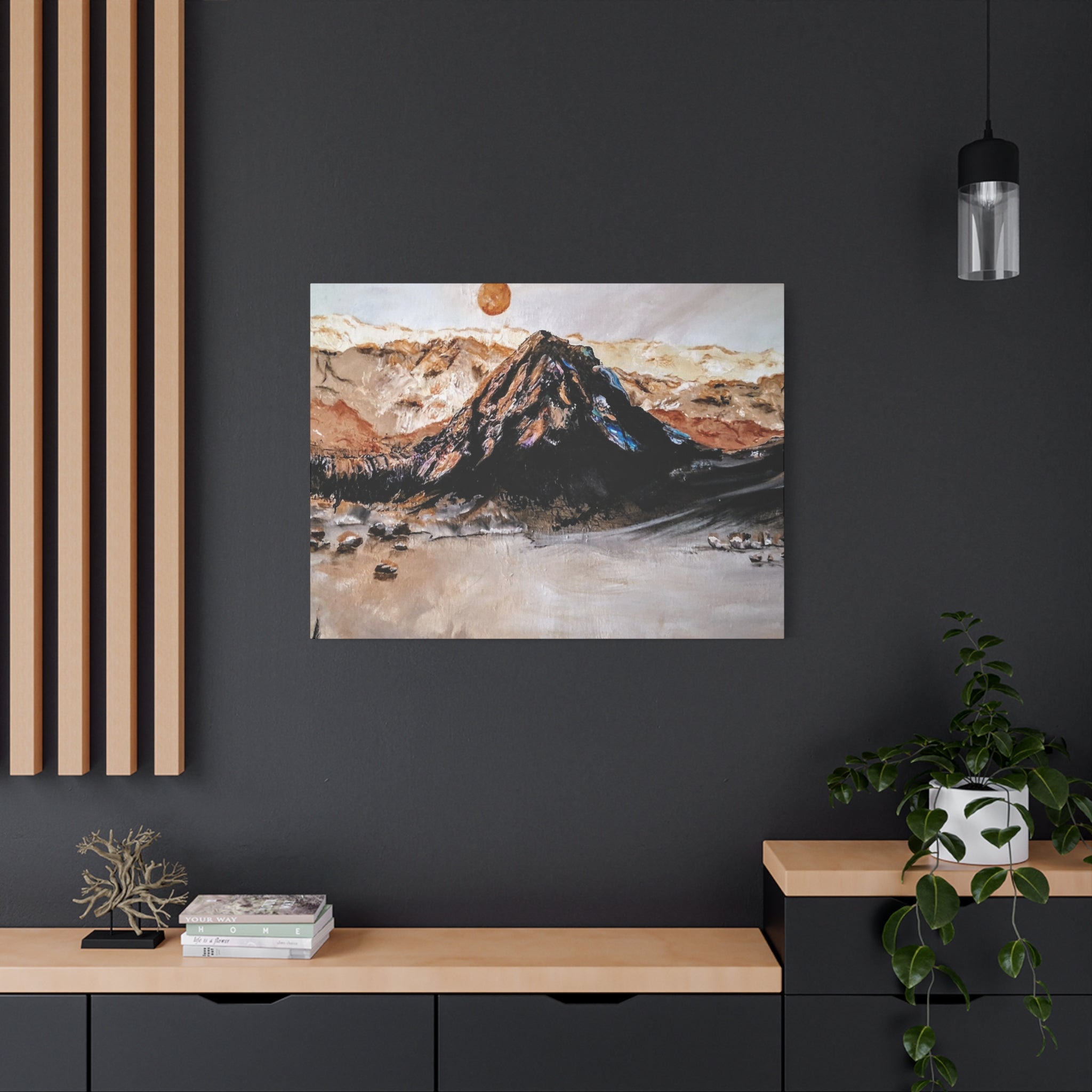 MOON OVER THE MOUNTAINS - Abstract Mountain Landscape Canvas Print — Matte Stretched Wall Art