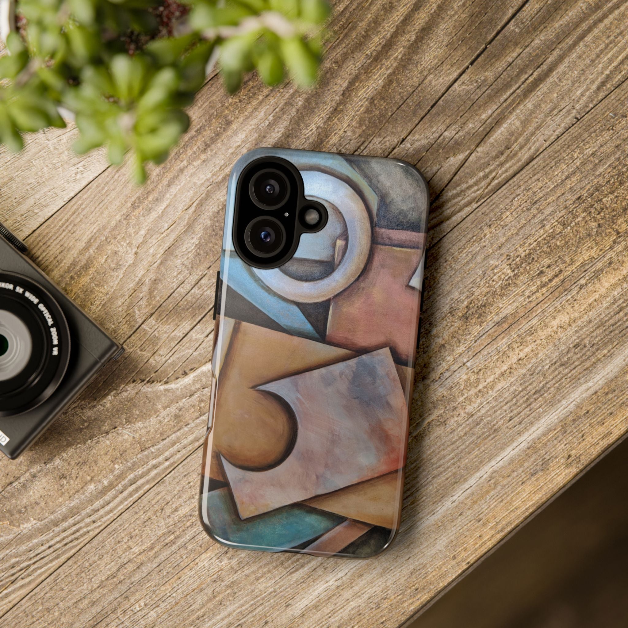 Abstract Geometric Tough Phone Case – Modern Cubist Art Protection