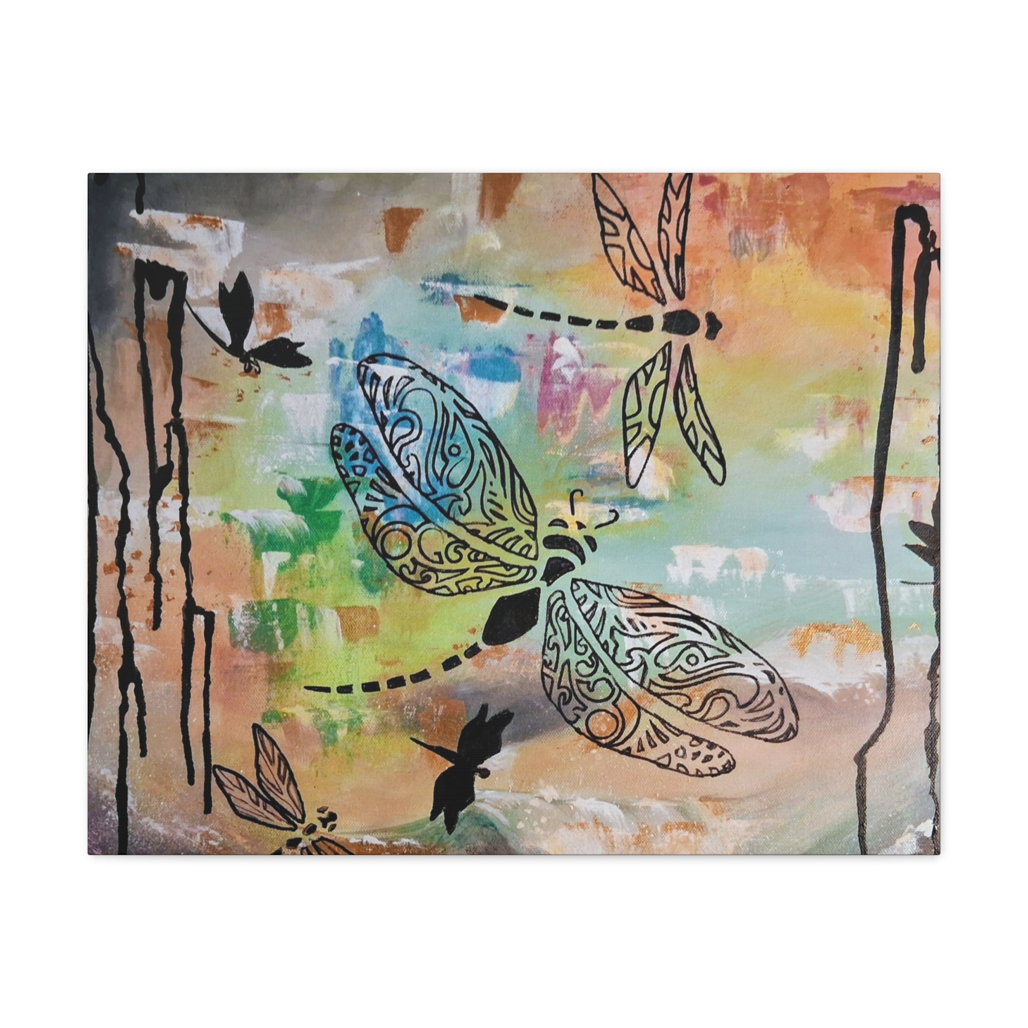Dragonfly Wall Art Canvas — Colorful Boho Stretched Canvas Print
