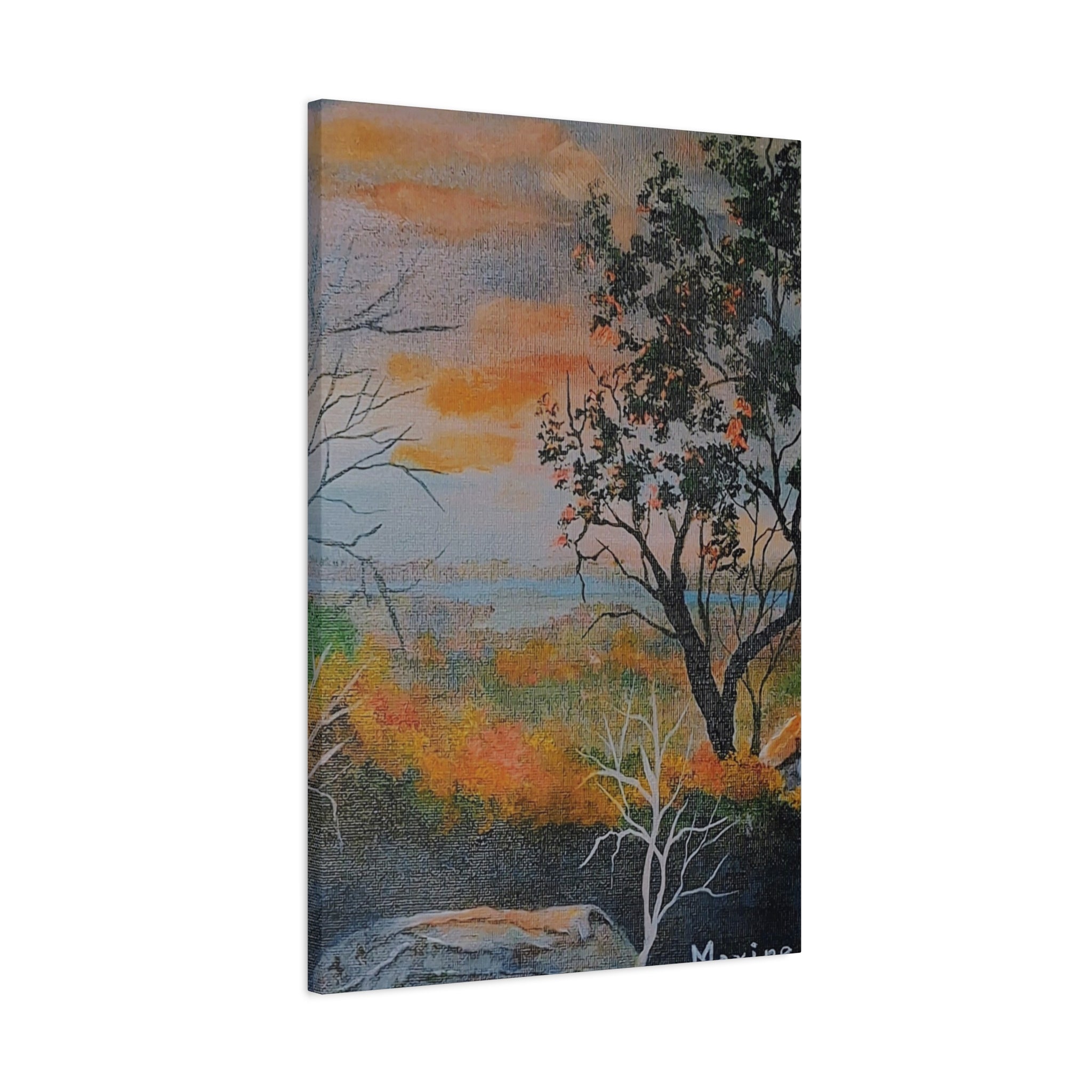 EVENING NEAR THE HUDSON RIVER - Sunset Landscape Canvas Print — Seaside Tree Matte Stretched Wall Art
