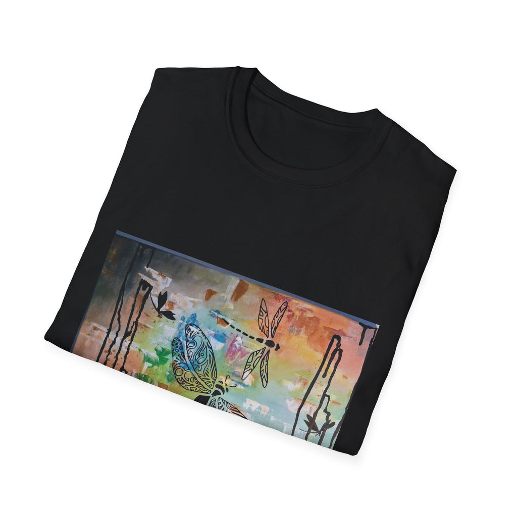 GUARDIANS OF THE LAND - Dragonfly Abstract Art T-Shirt — Colorful Surreal Nature Graphic Tee