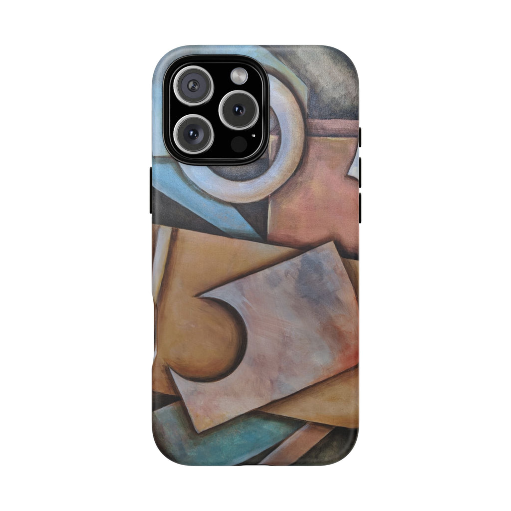 Abstract Geometric Tough Phone Case – Modern Cubist Art Protection