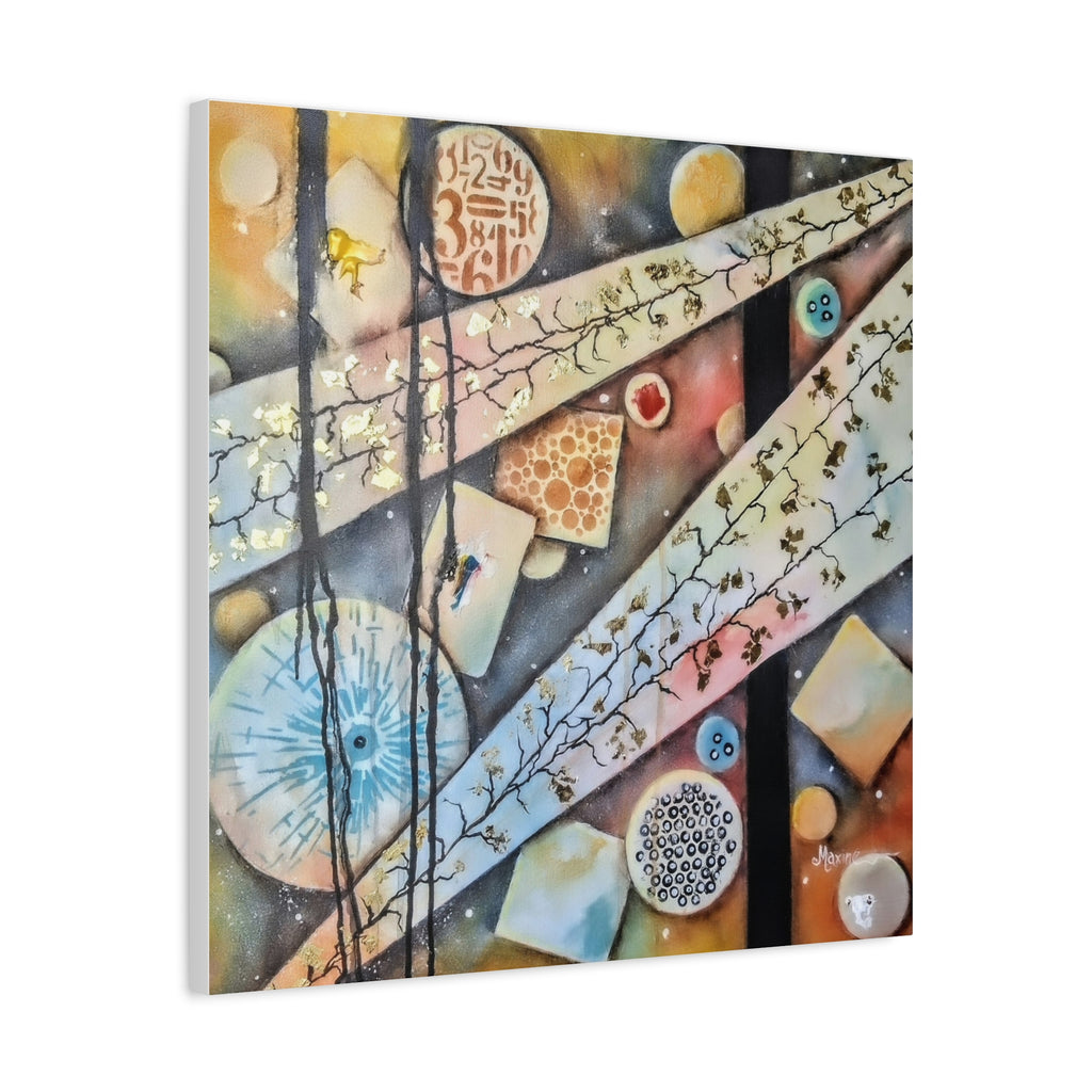 GOLDEN CARTOGRAPHY OF THE UNSEEN - Abstract Botanical Geometry Canvas Print – Modern Stretched Wall Art