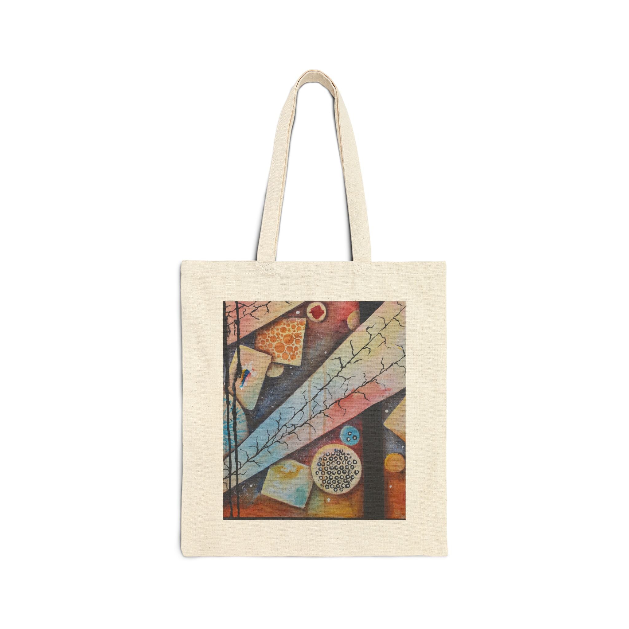 GOLDEN CARTOGRAPHY OF THE BLUE REALM - Abstract Brunch Canvas Tote Bag — Colorful Abstract Print
