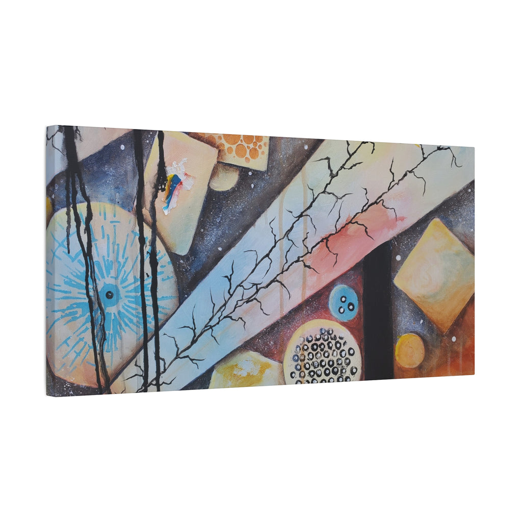 GOLDEN CARTOGRAPHY - DRIFT OF THE BLUE REALM - Abstract Cosmic Geometry Matte Canvas Print - Stretched 1.25"