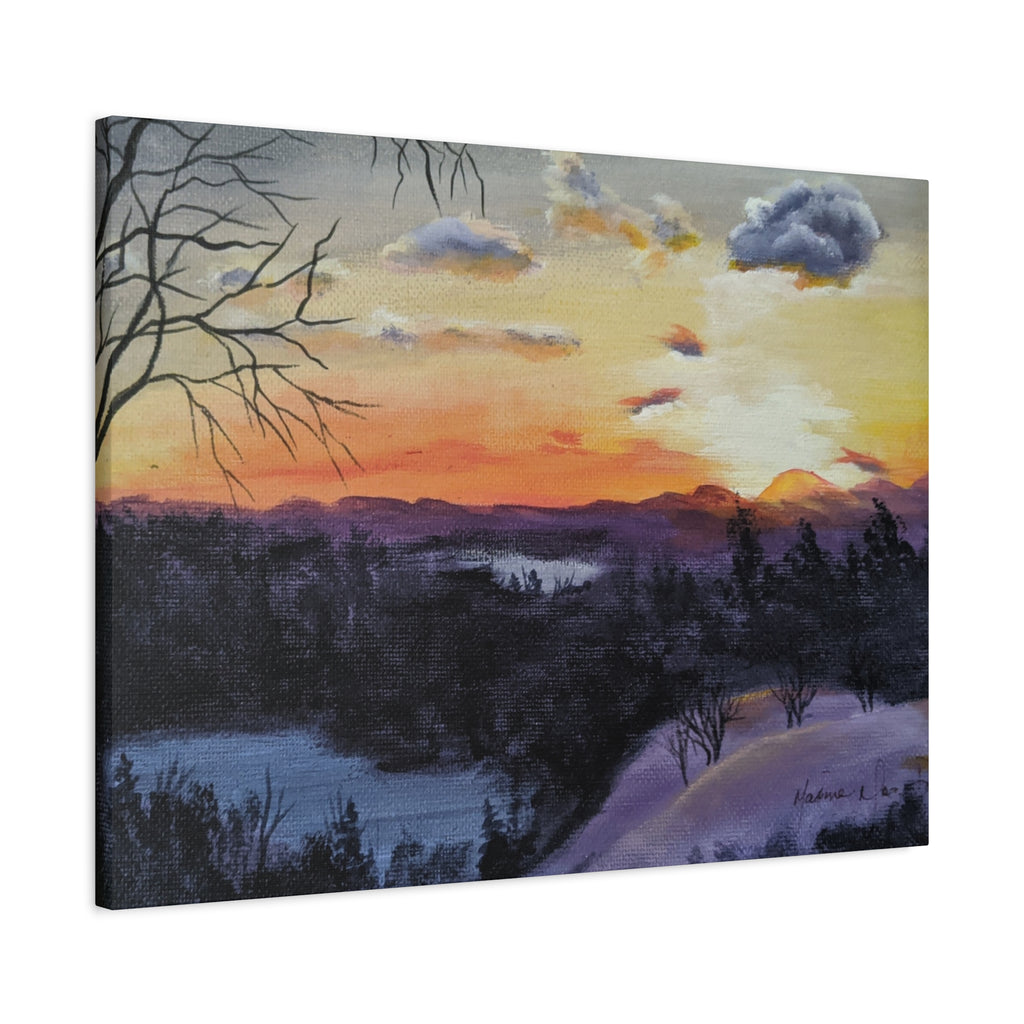 EVENING IN THE SHANDOAH VALLY - Sunset Winter Landscape Canvas Print — Matte Stretched Wall Art