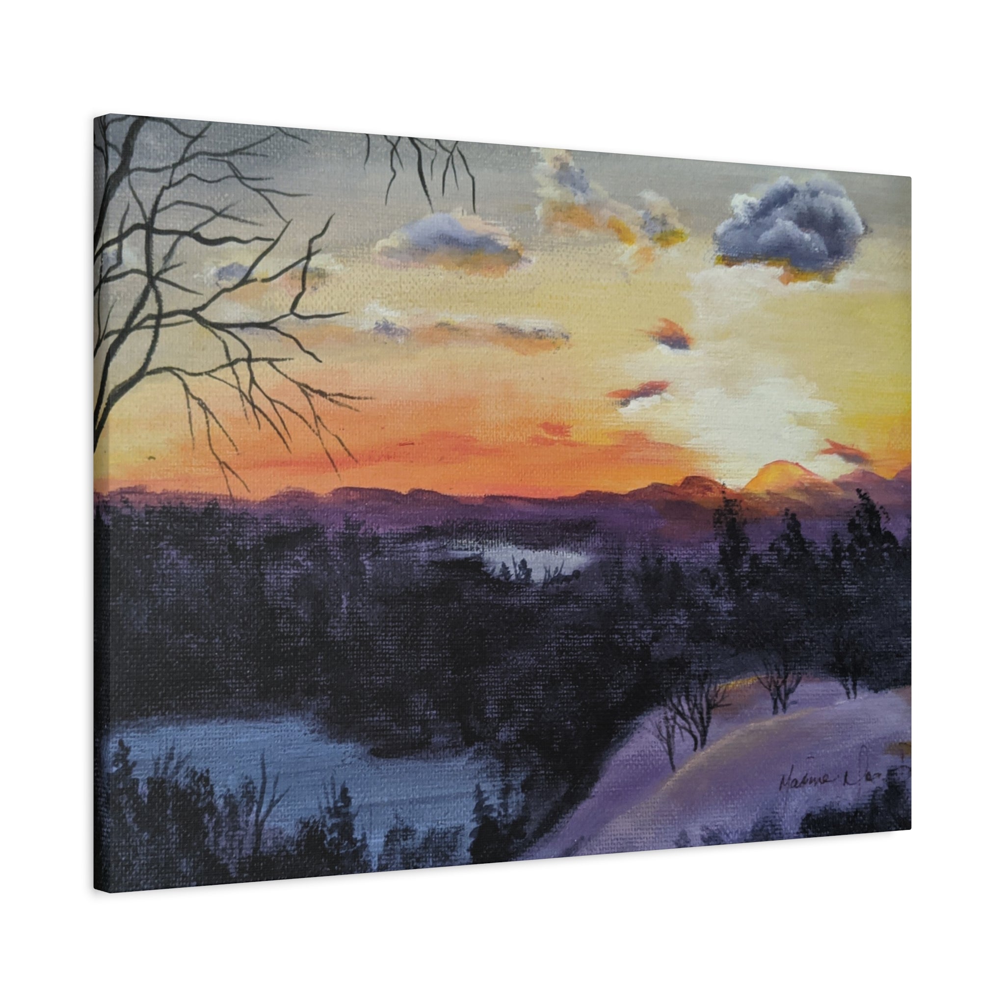 EVENING IN THE SHANDOAH VALLY - Sunset Winter Landscape Canvas Print — Matte Stretched Wall Art
