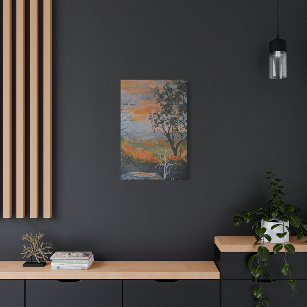 EVENING NEAR THE HUDSON RIVER - Sunset Landscape Canvas Print — Seaside Tree Matte Stretched Wall Art