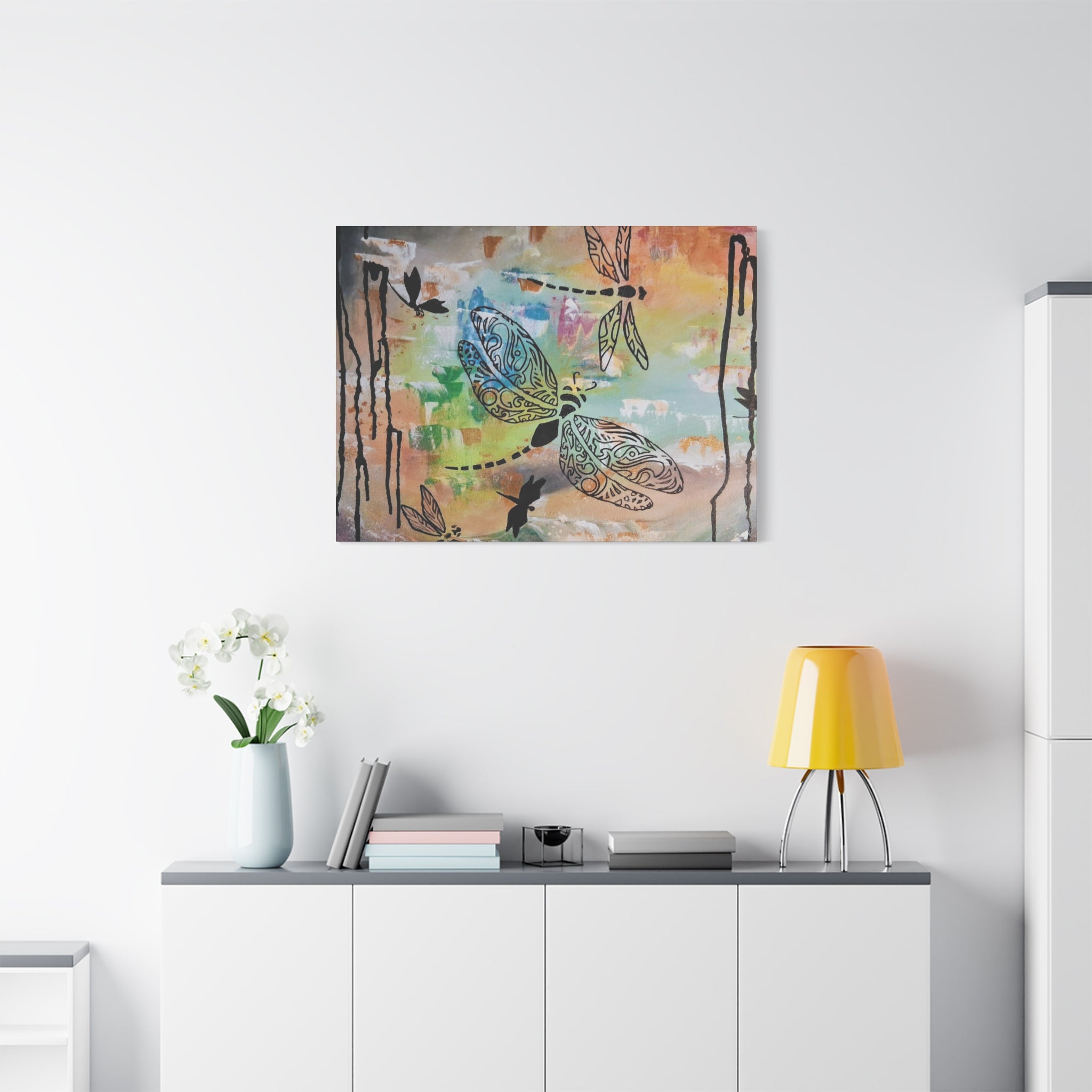 Dragonfly Wall Art Canvas — Colorful Boho Stretched Canvas Print