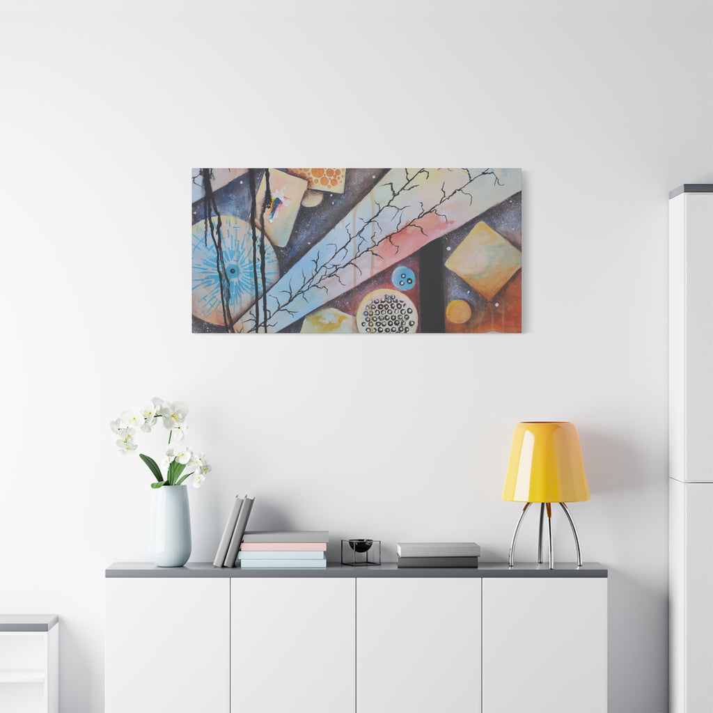 GOLDEN CARTOGRAPHY - DRIFT OF THE BLUE REALM - Abstract Cosmic Geometry Matte Canvas Print - Stretched 1.25"