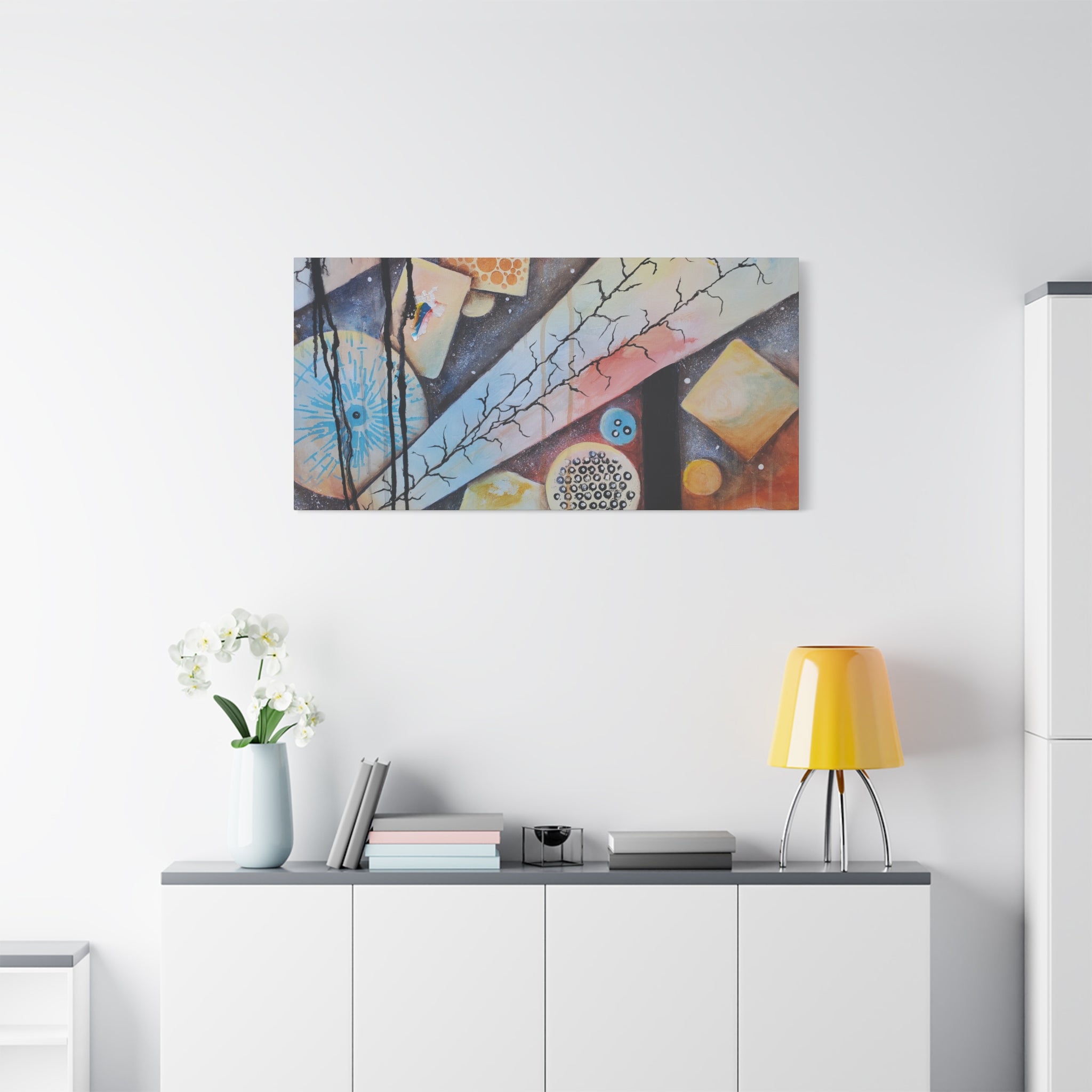 GOLDEN CARTOGRAPHY - DRIFT OF THE BLUE REALM - Abstract Cosmic Geometry Matte Canvas Print - Stretched 1.25"