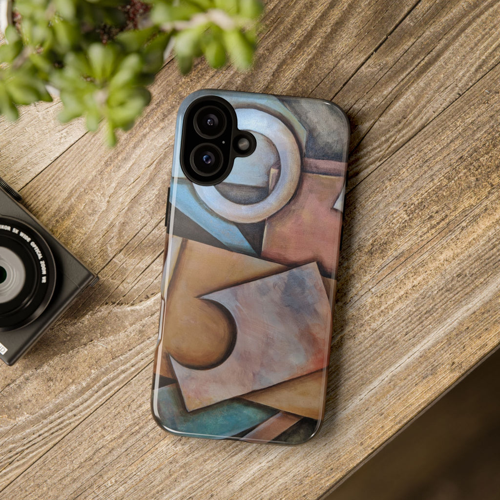 Abstract Geometric Tough Phone Case – Modern Cubist Art Protection