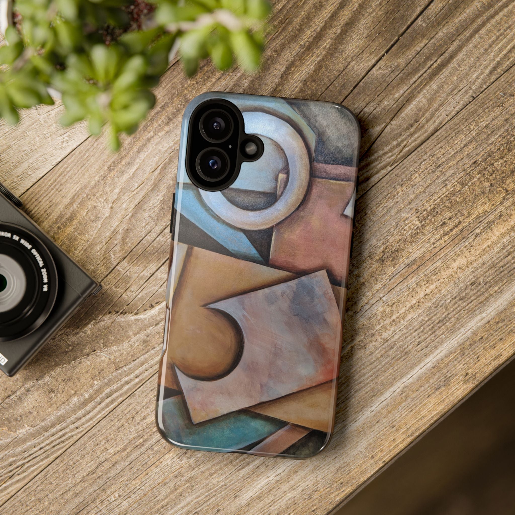 Abstract Geometric Tough Phone Case – Modern Cubist Art Protection