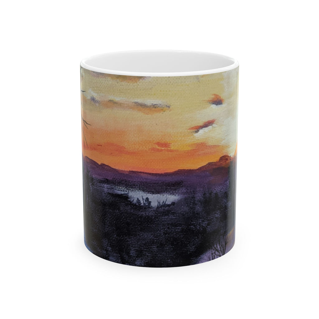 EVENING IN THE SHANDOAH VALLEY - Sunset Landscape Ceramic Mug — Mountain Silhouette Coffee Cup (11oz/15oz)