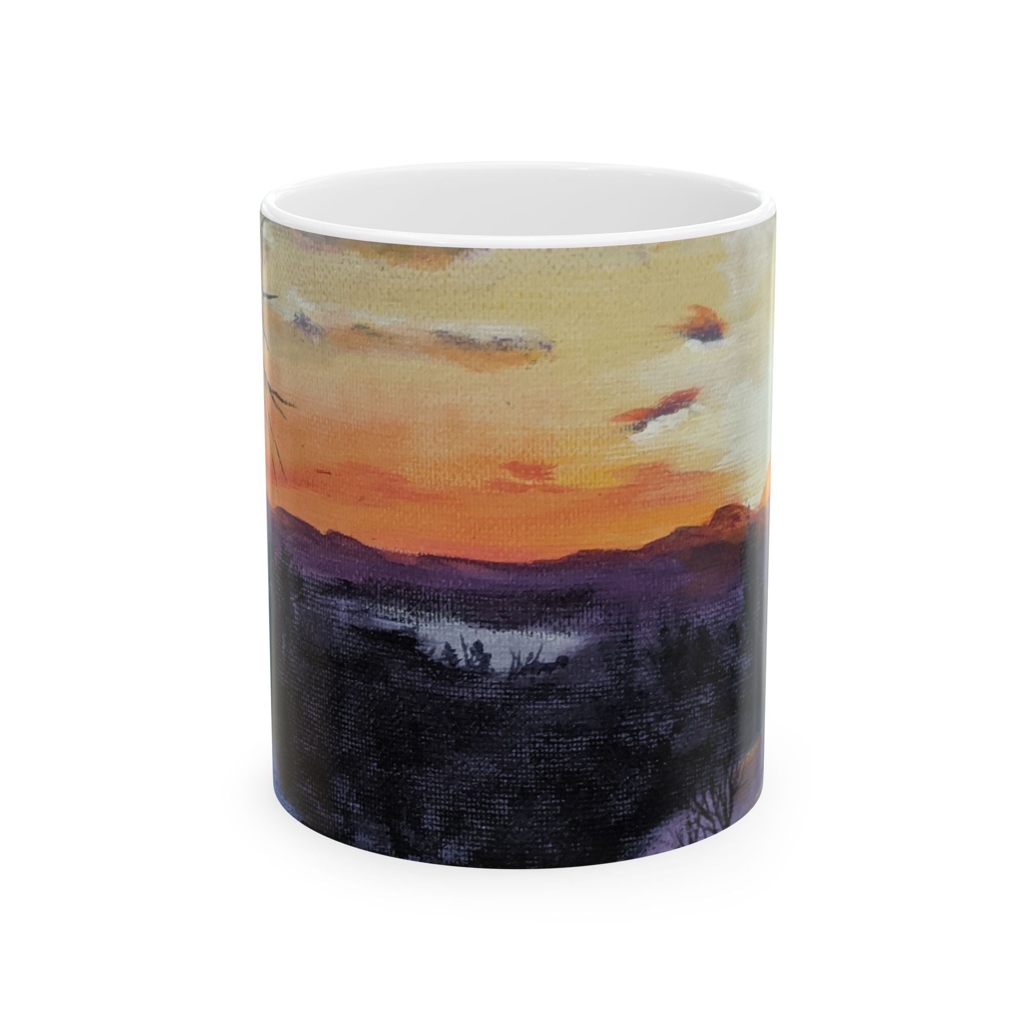 EVENING IN THE SHANDOAH VALLEY - Sunset Landscape Ceramic Mug — Mountain Silhouette Coffee Cup (11oz/15oz)