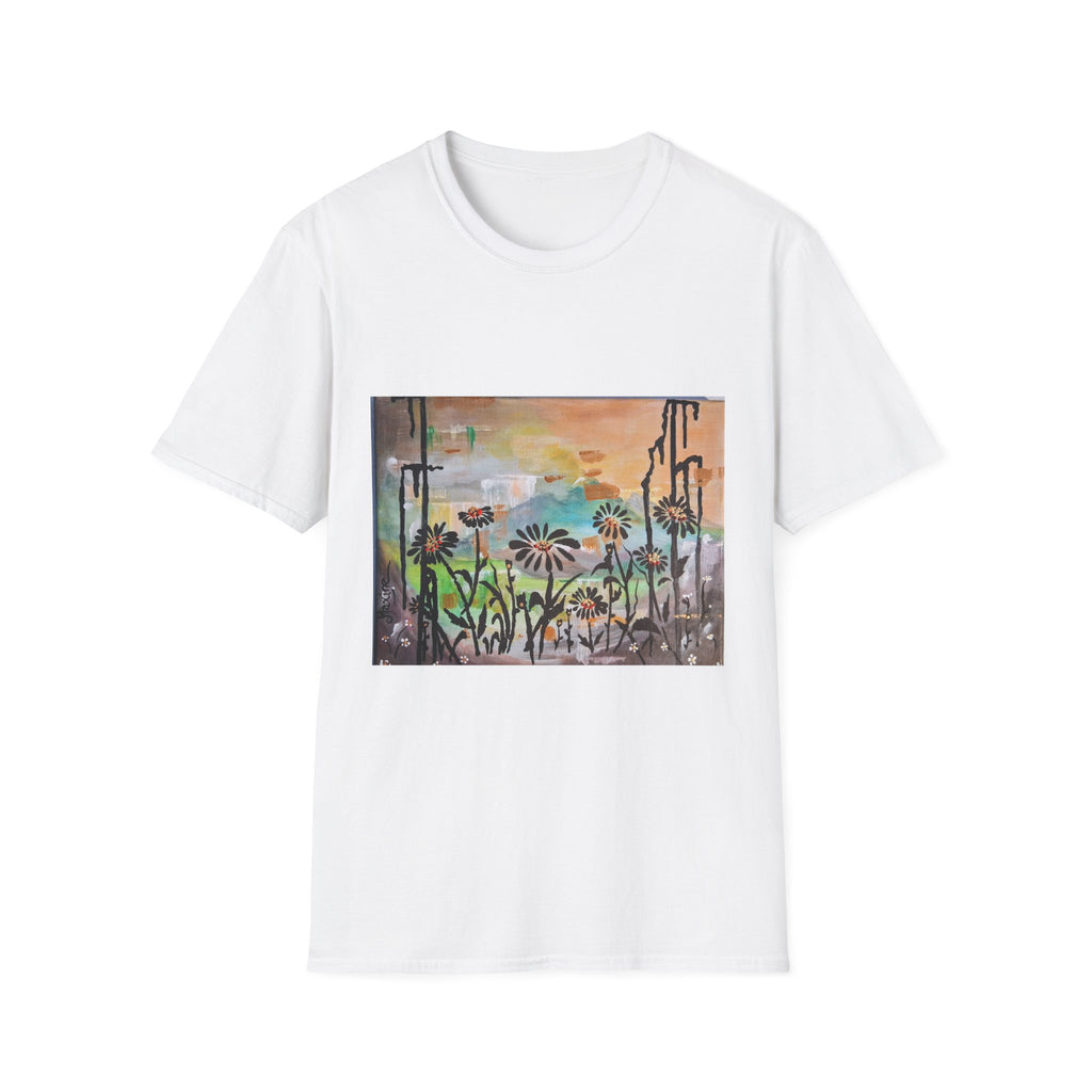 GUARDIANS OF THE WIND - Sunset Wildflower T-Shirt — Watercolor Floral Landscape Tee