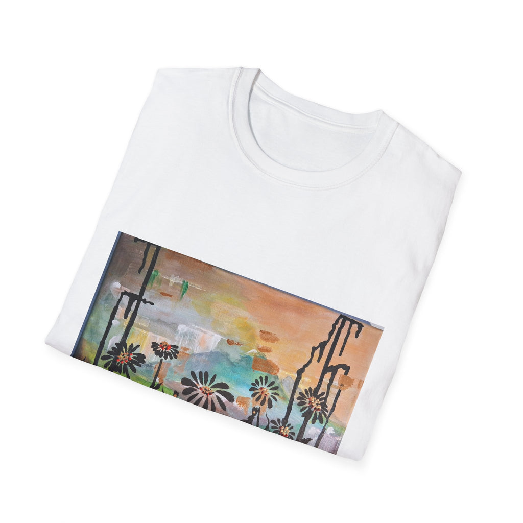 GUARDIANS OF THE WIND - Sunset Wildflower T-Shirt — Watercolor Floral Landscape Tee
