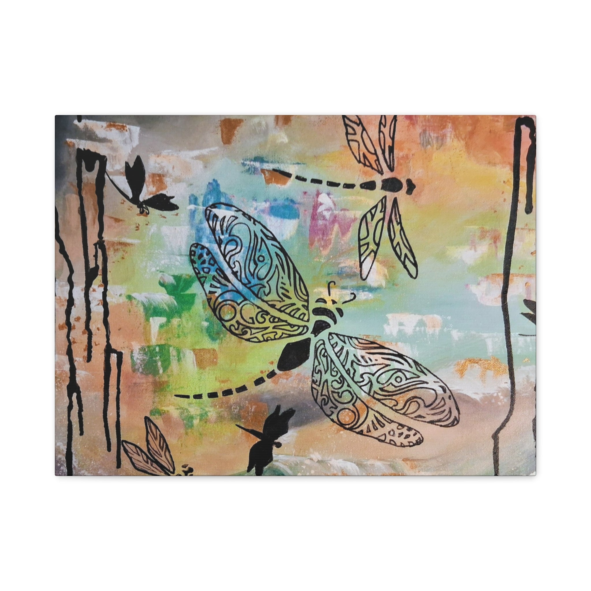 Dragonfly Wall Art Canvas — Colorful Boho Stretched Canvas Print