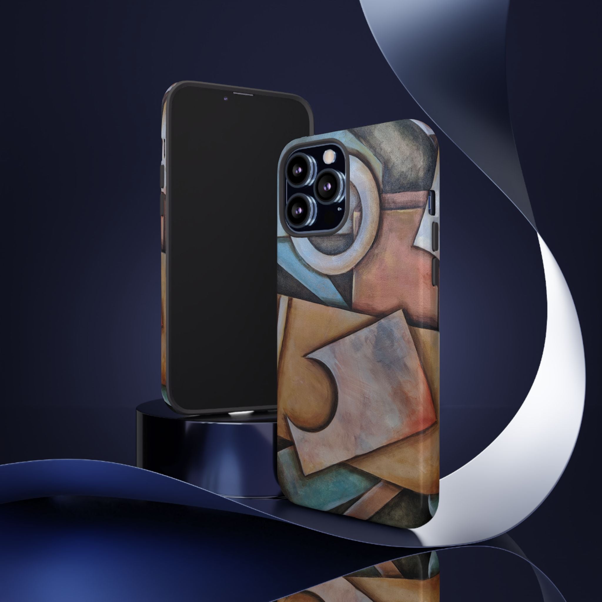 Abstract Geometric Tough Phone Case – Modern Cubist Art Protection