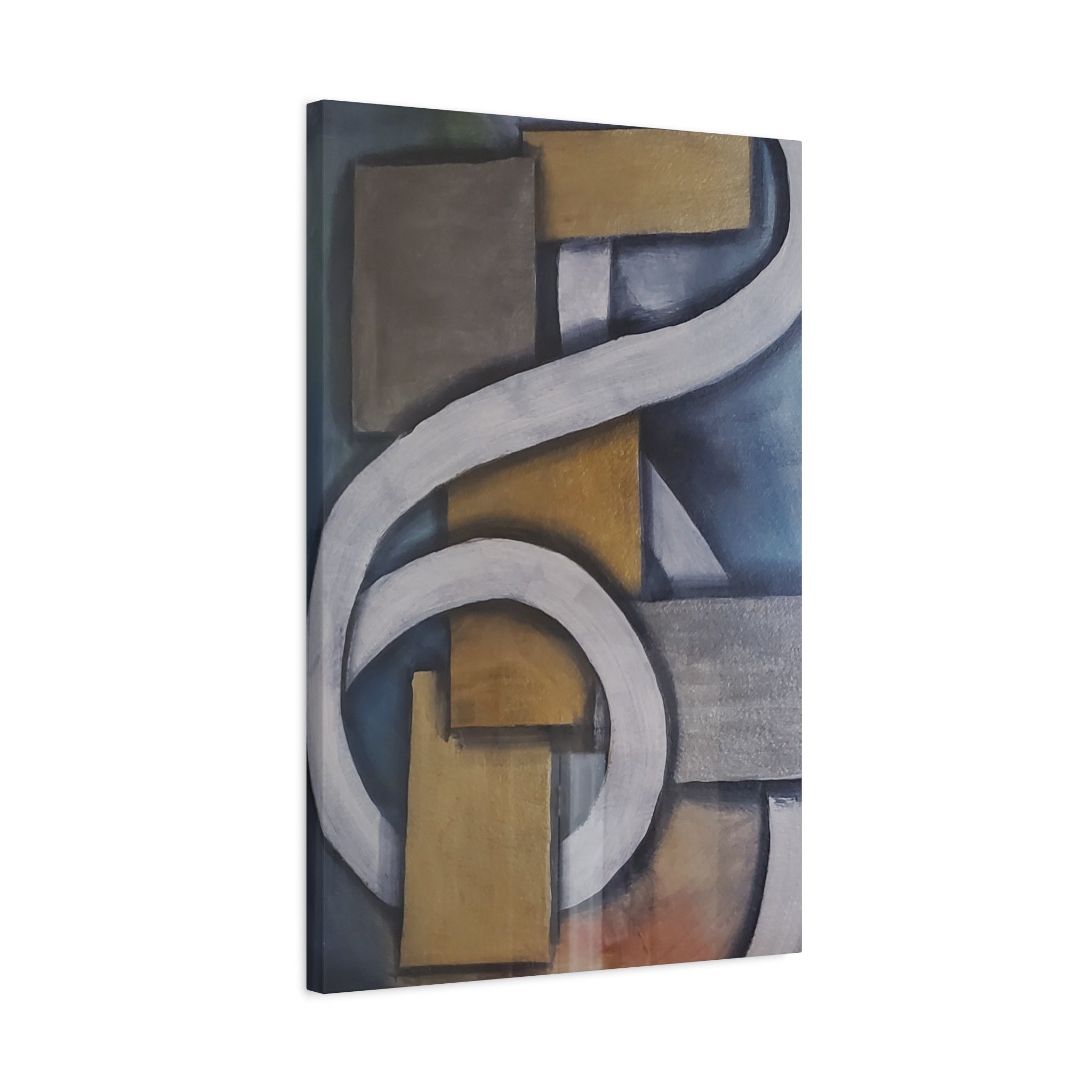 METALIC BLOCKS - Abstract Geometric Matte Canvas Print — Modern Blue & Gold Wall Art