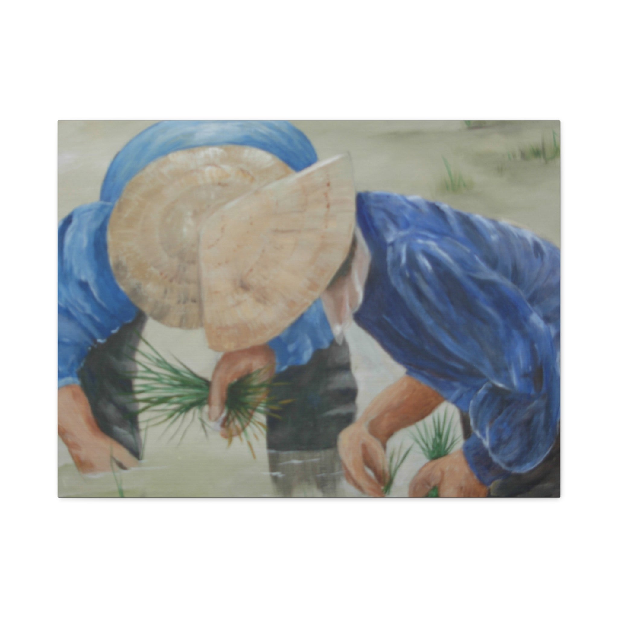 THE RICE PLANTERS - Rice Planting Farmers Canvas Wall Art — Southeast Asian Rural Scene Matte Stretched Print