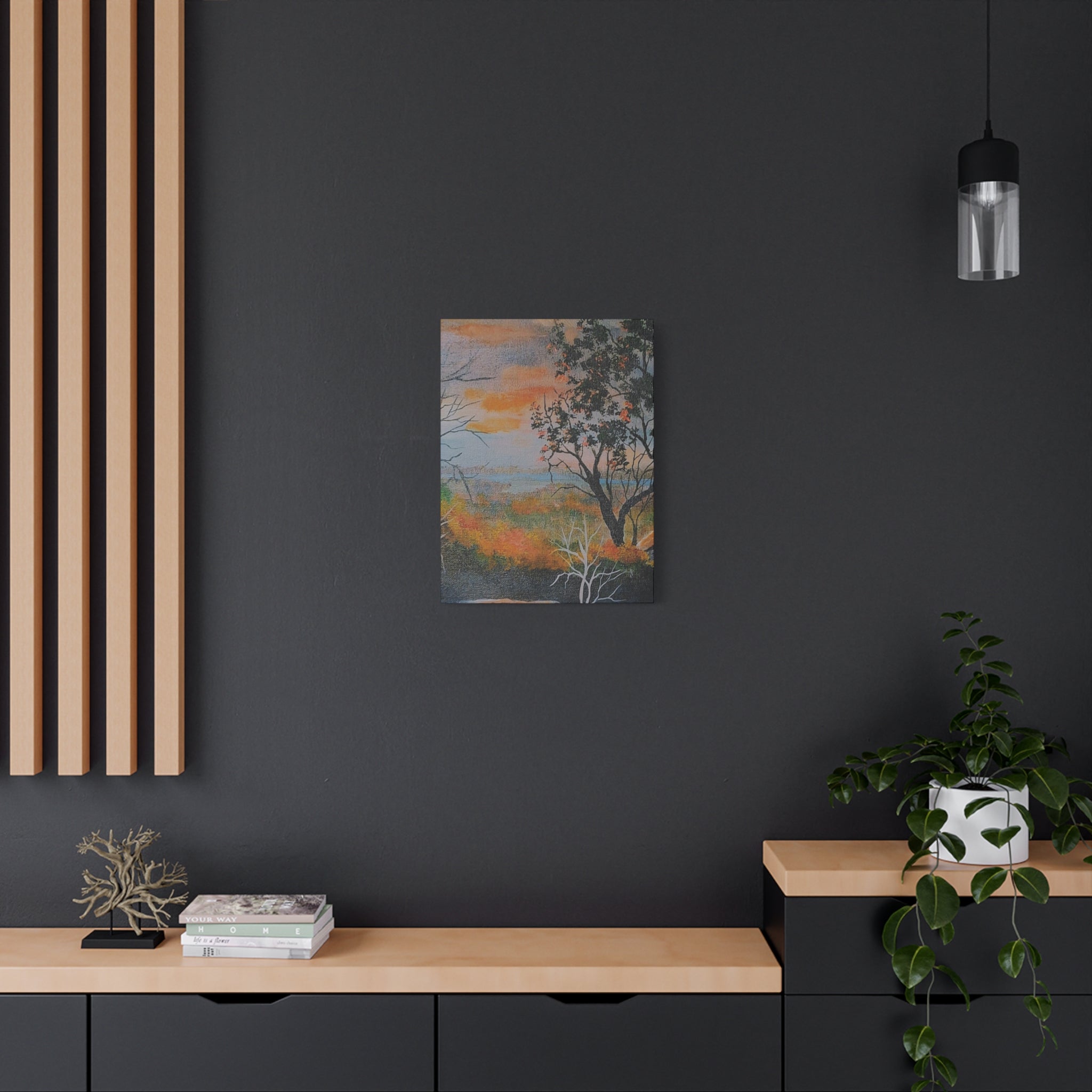 EVENING NEAR THE HUDSON RIVER - Sunset Landscape Canvas Print — Seaside Tree Matte Stretched Wall Art