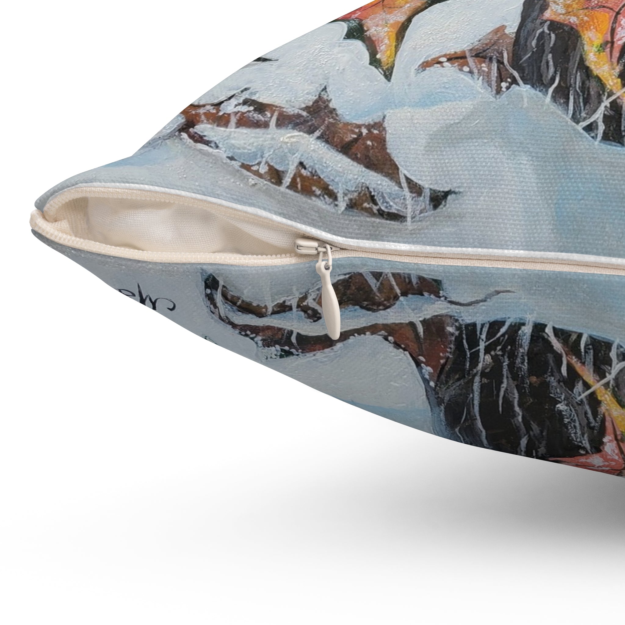 Autumn Branches Square Pillow — Watercolor Fall Leaves Decorative Throw Pillow