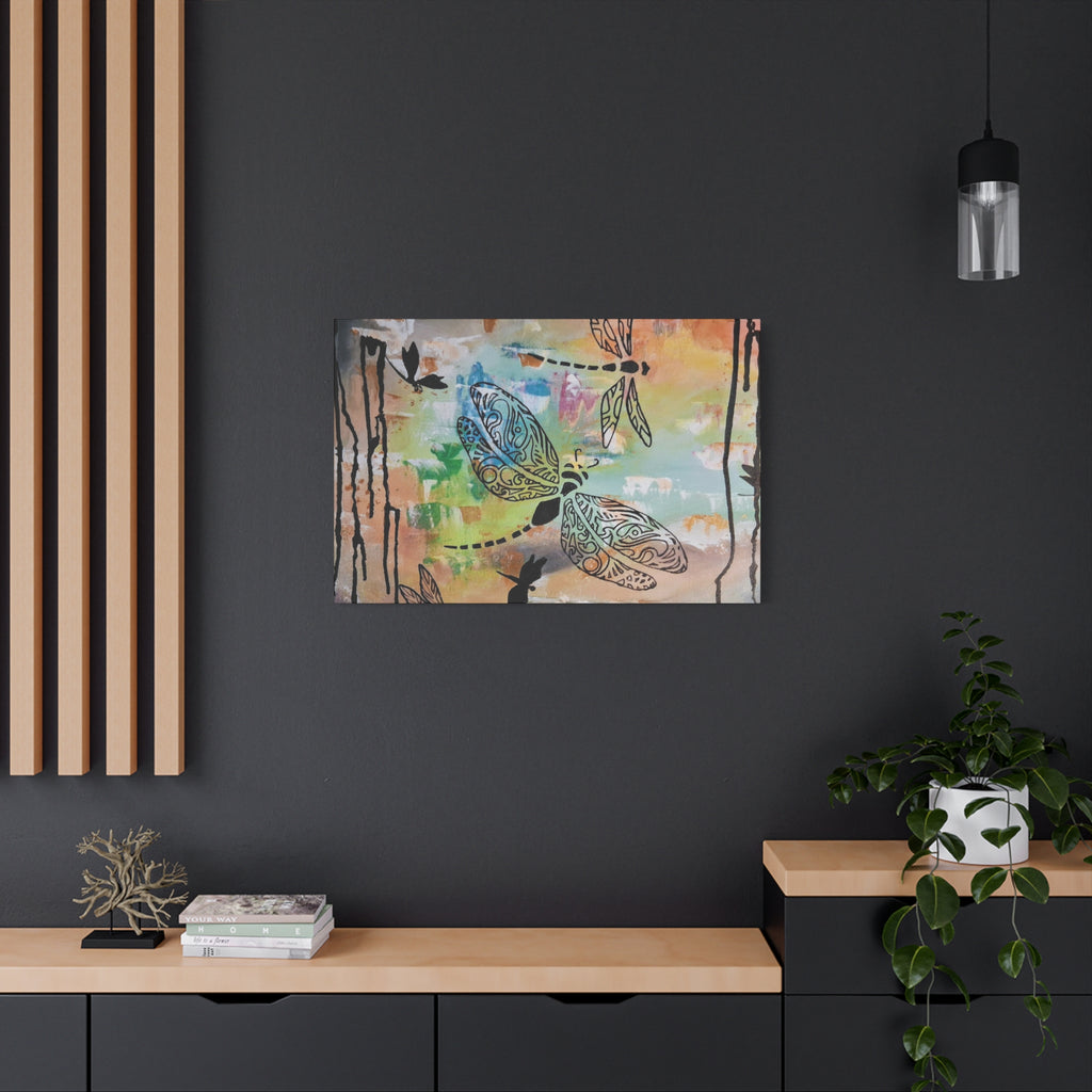 Dragonfly Wall Art Canvas — Colorful Boho Stretched Canvas Print