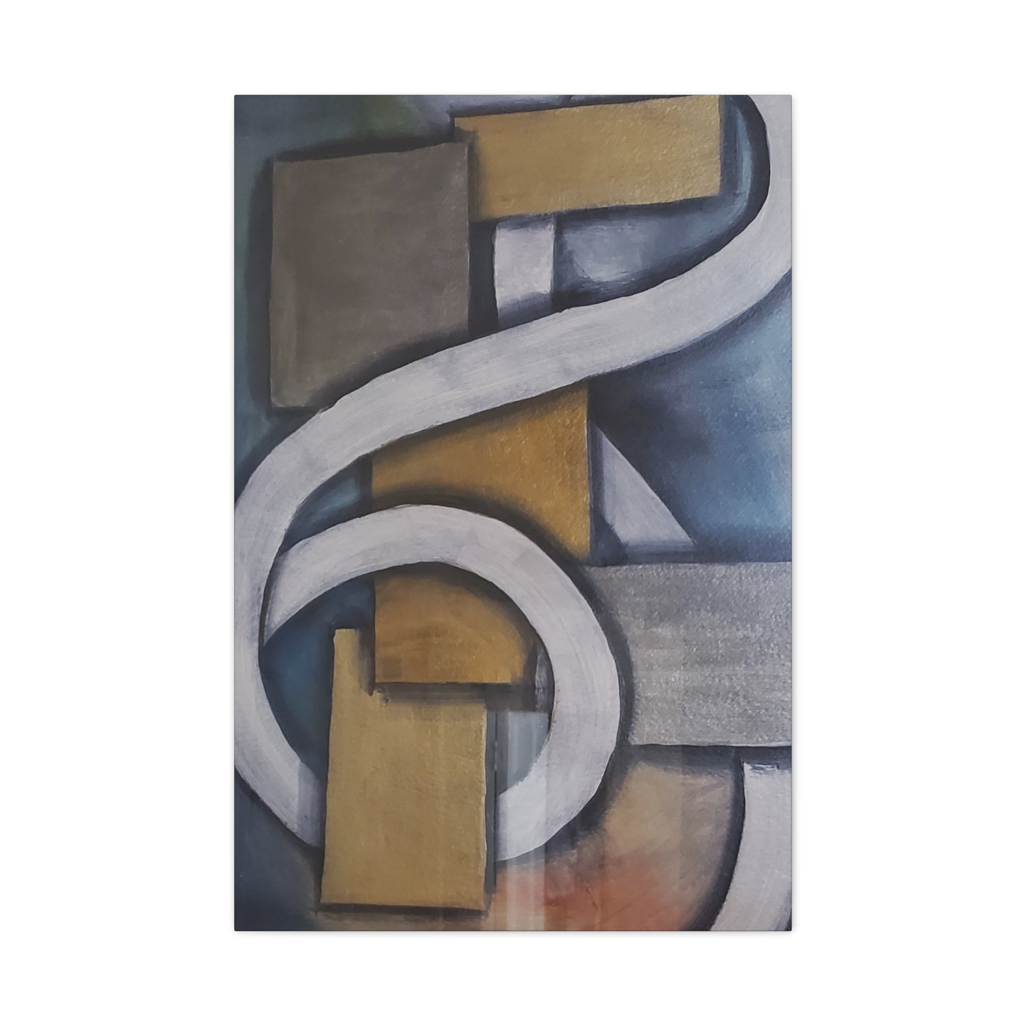 METALIC BLOCKS - Abstract Geometric Matte Canvas Print — Modern Blue & Gold Wall Art