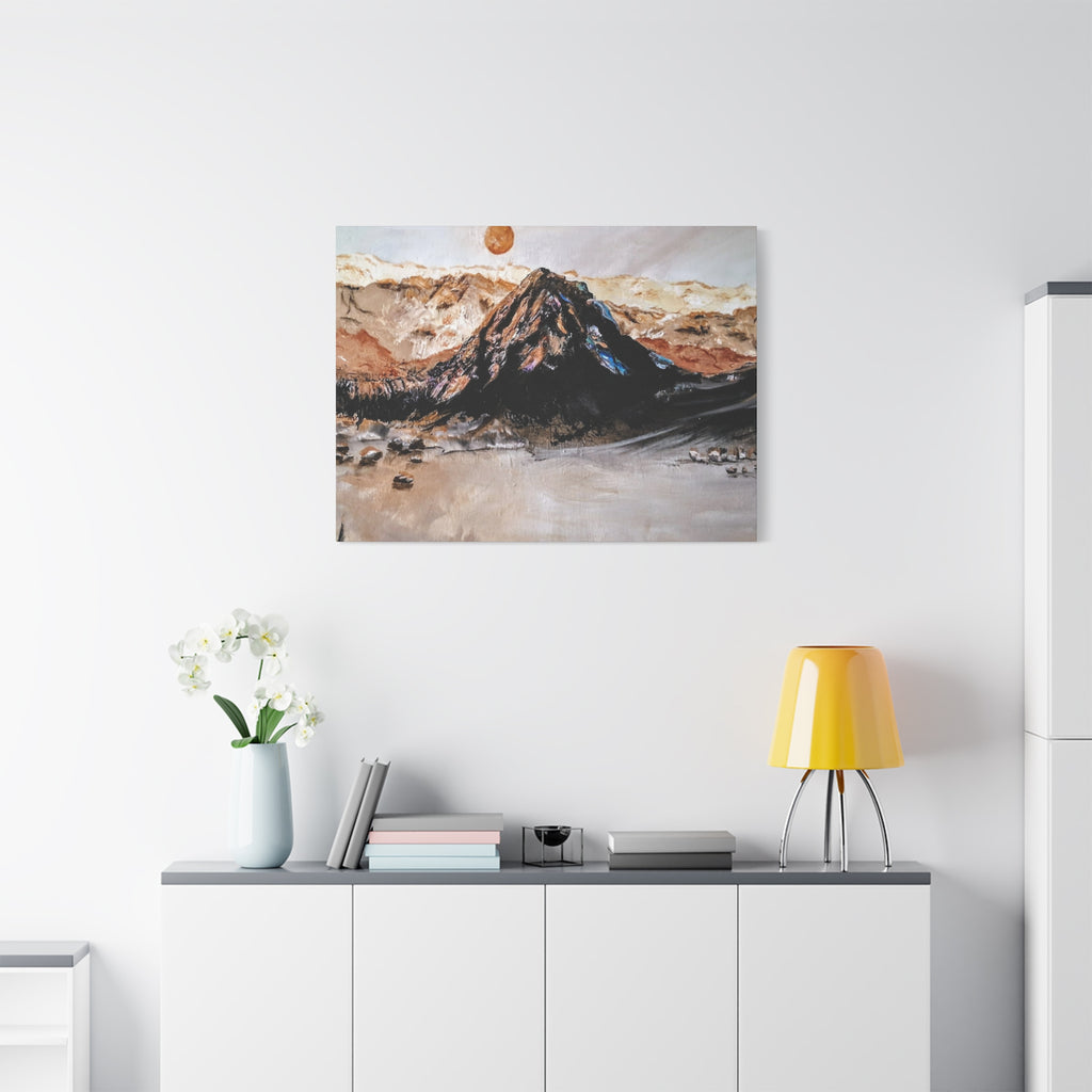 MOON OVER THE MOUNTAINS - Abstract Mountain Landscape Canvas Print — Matte Stretched Wall Art