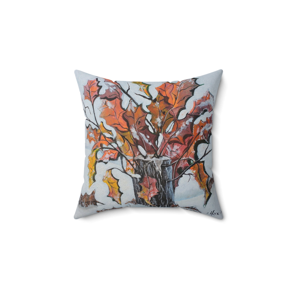 Autumn Branches Square Pillow — Watercolor Fall Leaves Decorative Throw Pillow