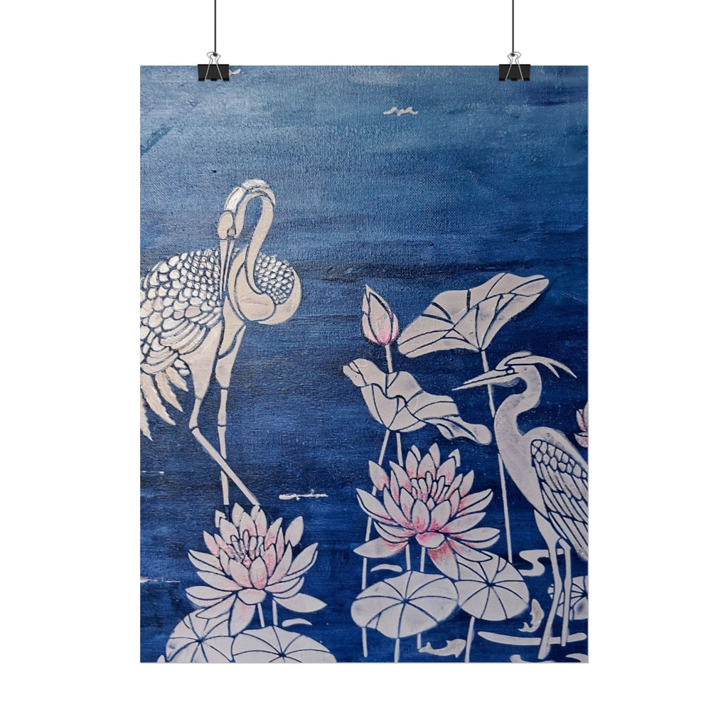 WATER LILLY SONOTA - Lotus & Heron Botanical Poster