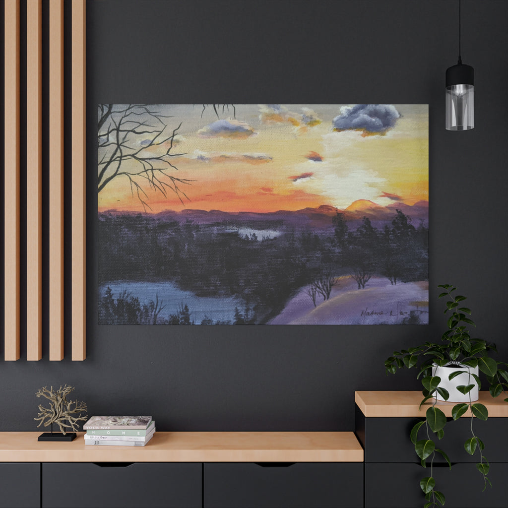 EVENING IN THE SHANDOAH VALLY - Sunset Winter Landscape Canvas Print — Matte Stretched Wall Art