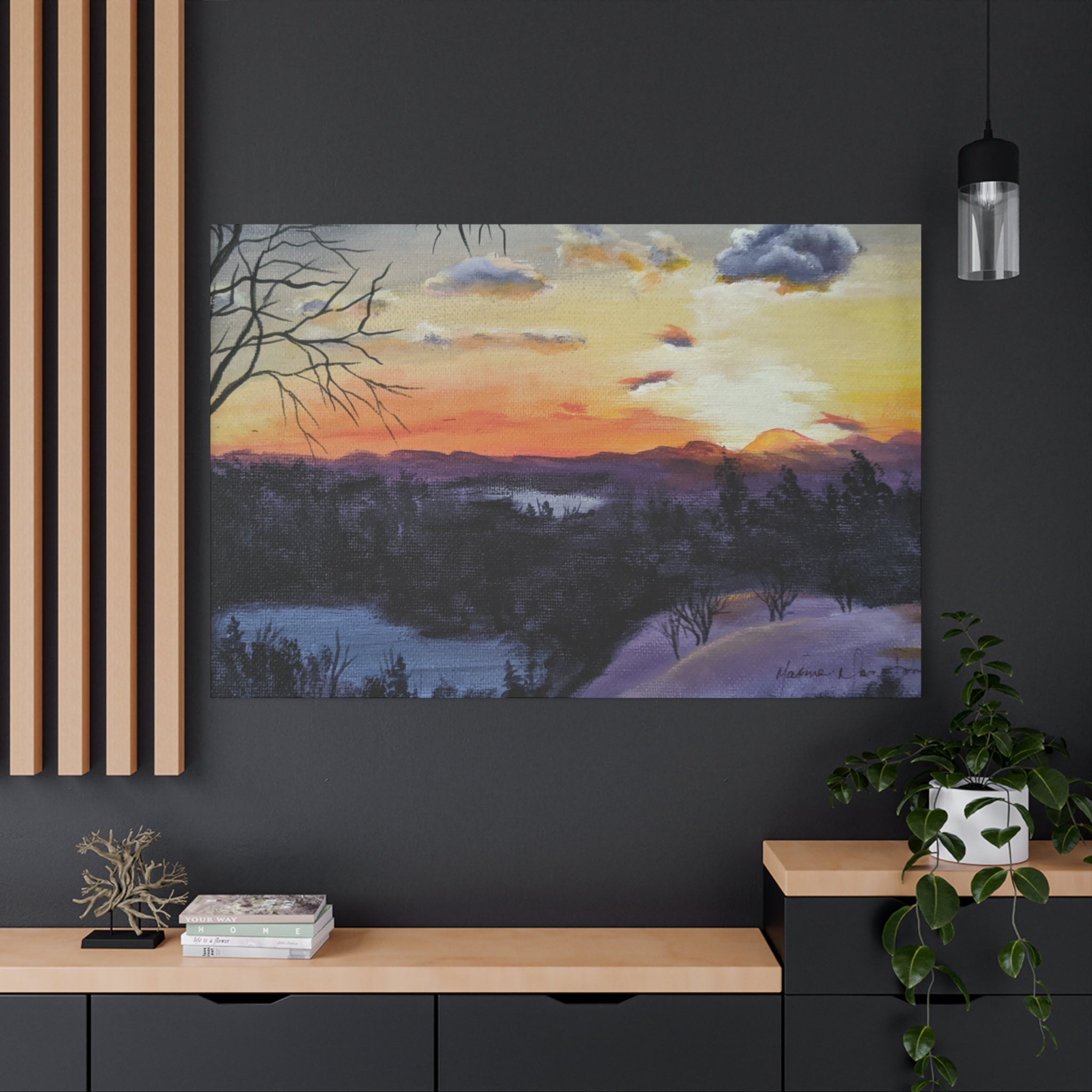 EVENING IN THE SHANDOAH VALLY - Sunset Winter Landscape Canvas Print — Matte Stretched Wall Art