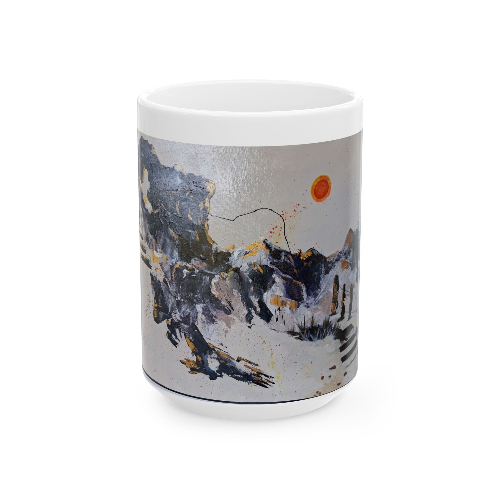 WHAT'S OVER THE RIDGE - Abstract Mountain Landscape Ceramic Mug — Minimalist Art Coffee Cup (11oz, 15oz)