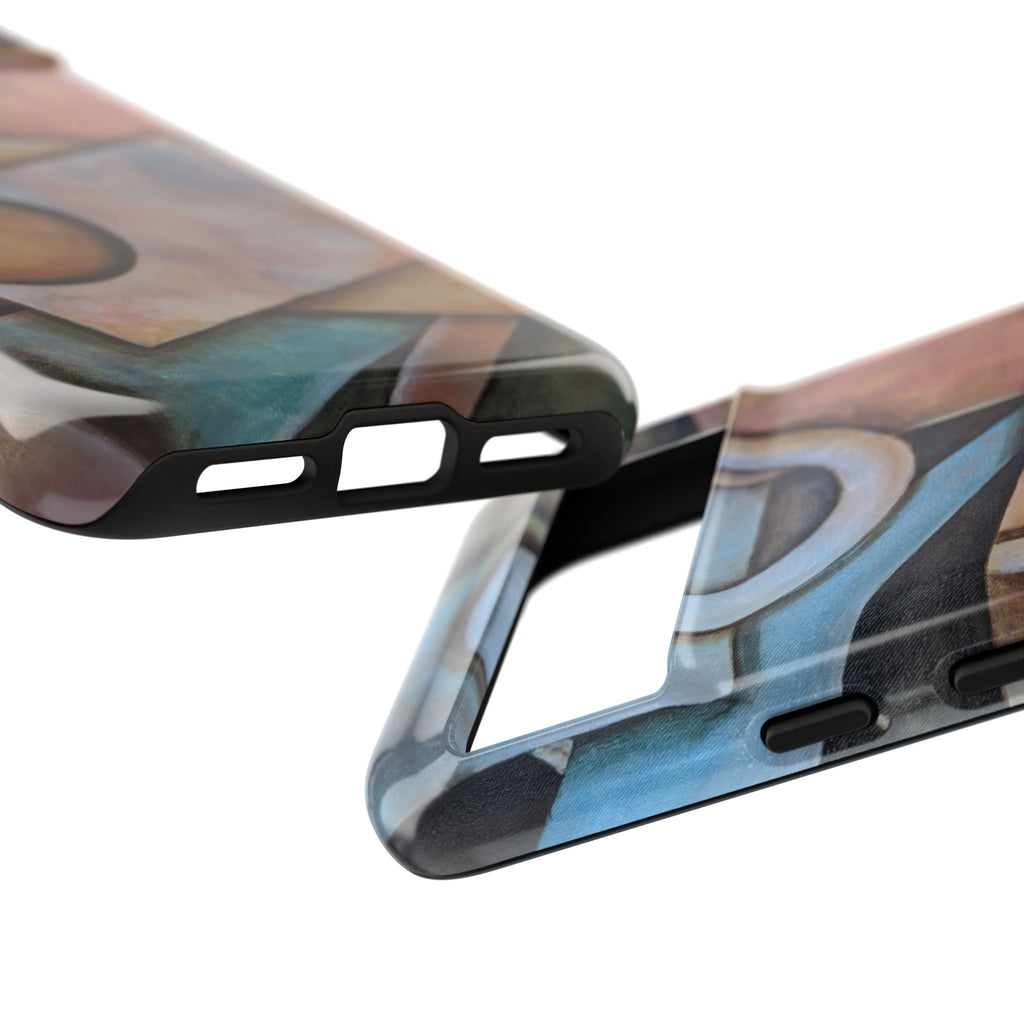 Abstract Geometric Tough Phone Case – Modern Cubist Art Protection