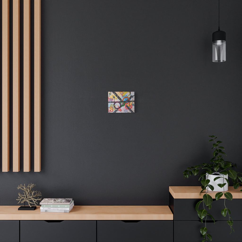SERCHING FOR GREATNESS - Abstract Geometric Canvas Print — Colorful Rings & Cards Matte Stretched Wall Art
