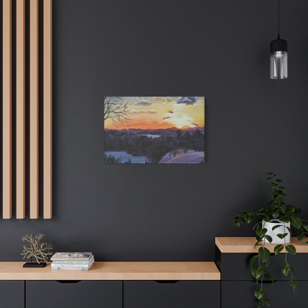 EVENING IN THE SHANDOAH VALLY - Sunset Winter Landscape Canvas Print — Matte Stretched Wall Art