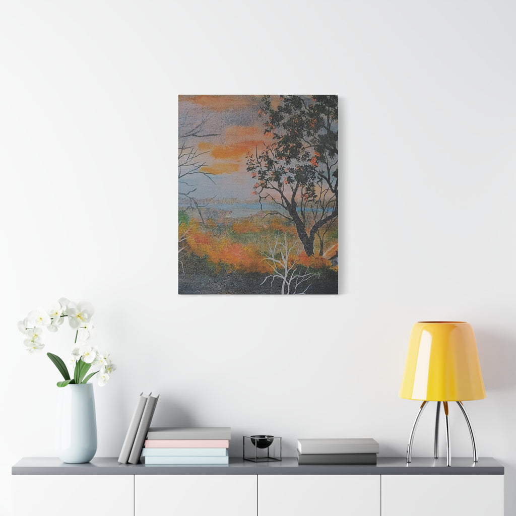 EVENING NEAR THE HUDSON RIVER - Sunset Landscape Canvas Print — Seaside Tree Matte Stretched Wall Art