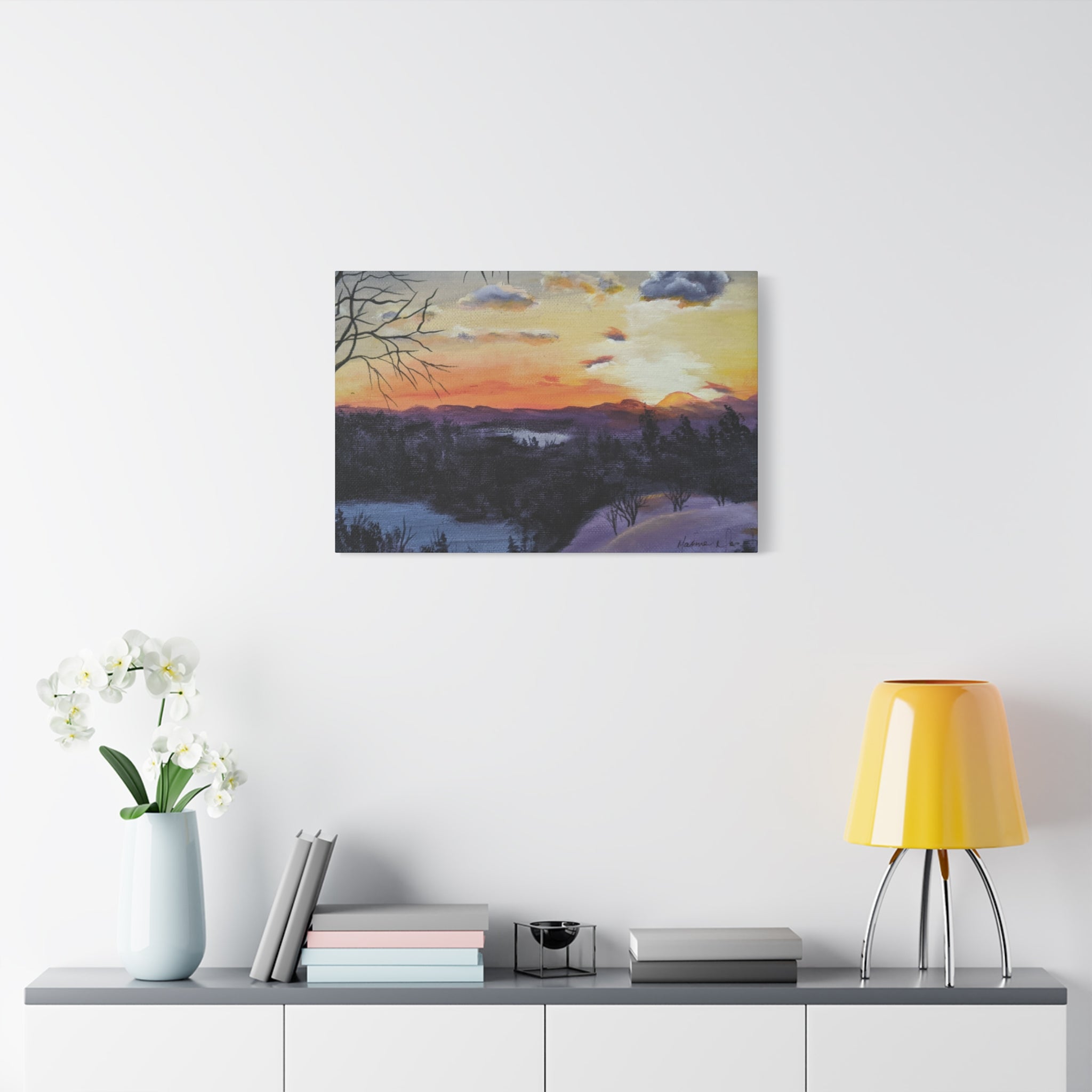 EVENING IN THE SHANDOAH VALLY - Sunset Winter Landscape Canvas Print — Matte Stretched Wall Art