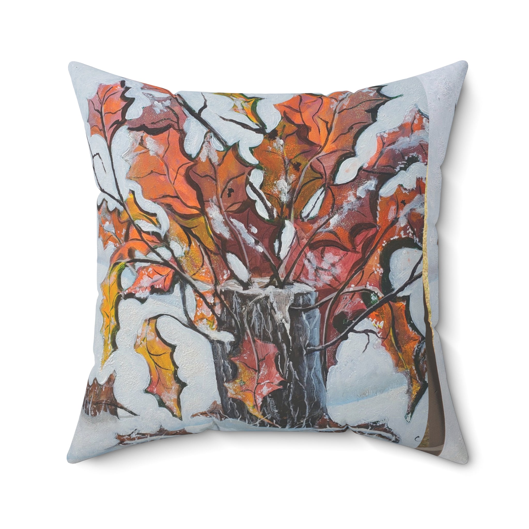Autumn Branches Square Pillow — Watercolor Fall Leaves Decorative Throw Pillow