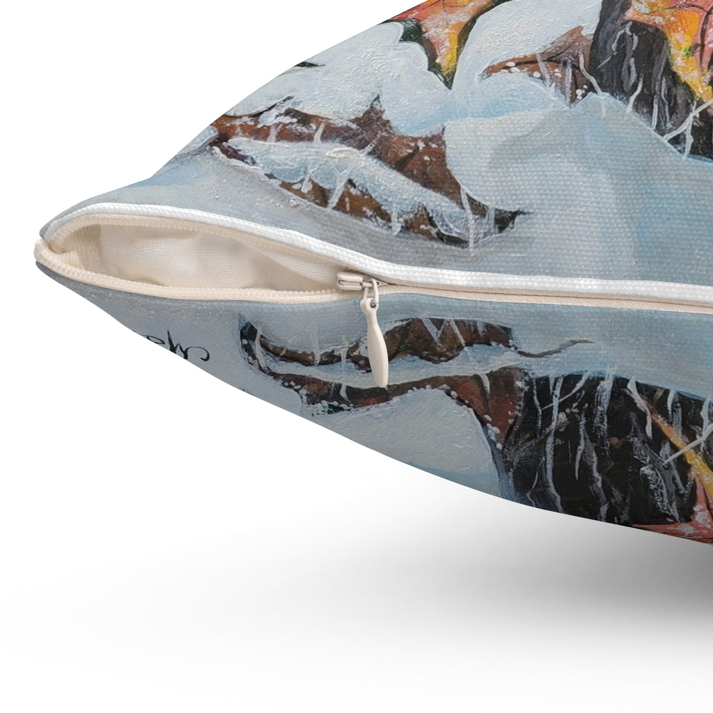 Autumn Branches Square Pillow — Watercolor Fall Leaves Decorative Throw Pillow