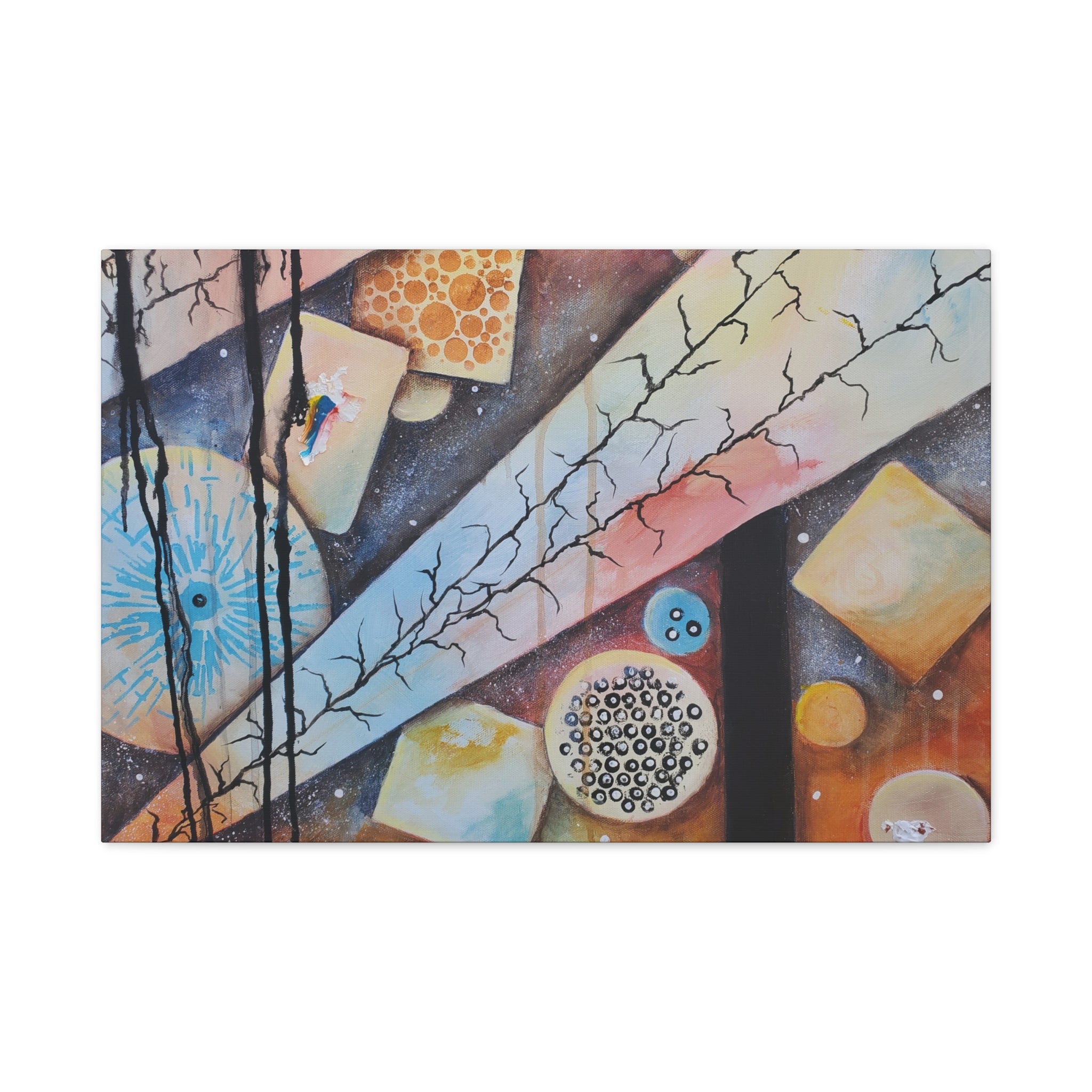 GOLDEN CARTOGRAPHY - DRIFT OF THE BLUE REALM - Abstract Cosmic Geometry Matte Canvas Print - Stretched 1.25"